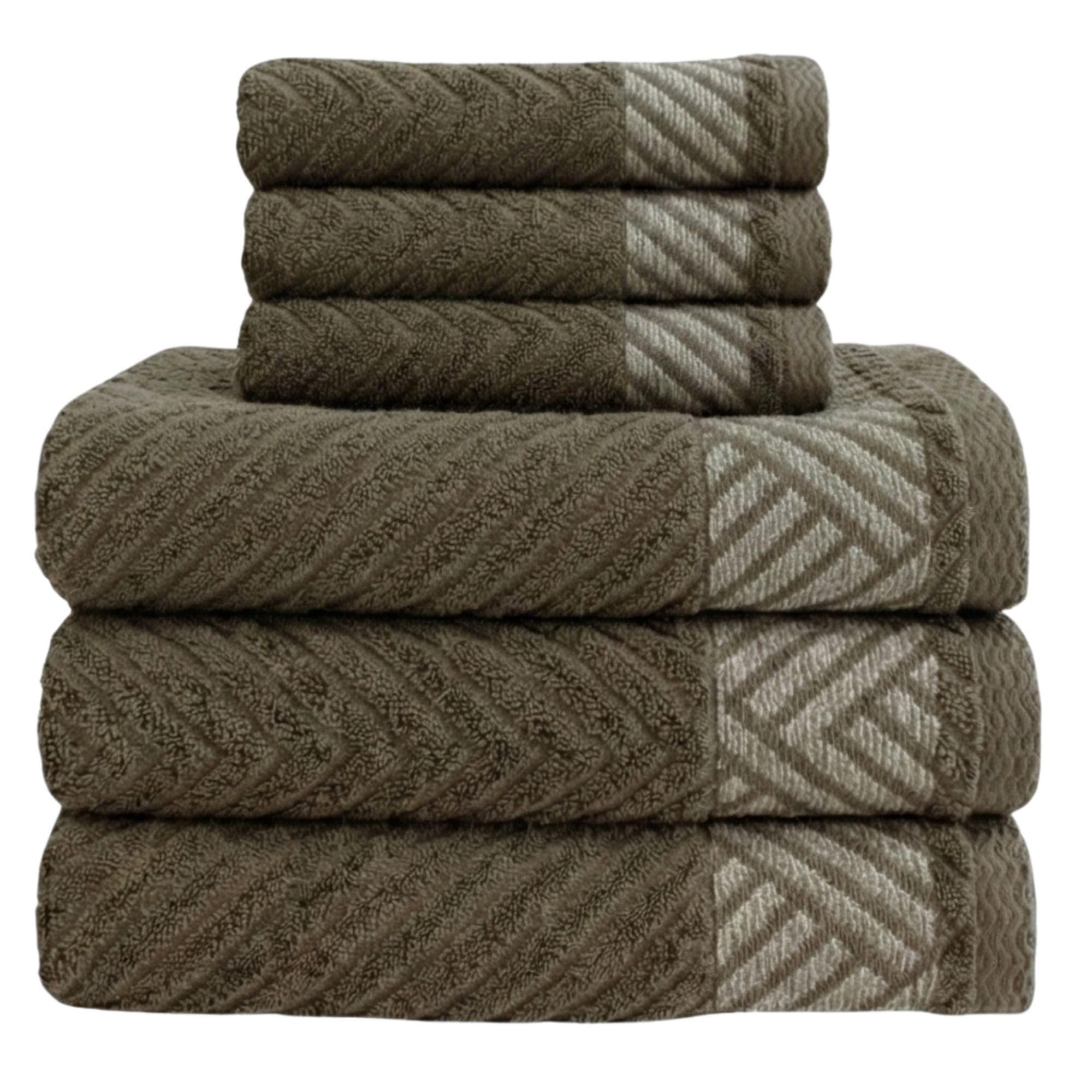 MAXIME MAISON - Set Asciugamani Bagno Viso e Bidet in Morbida Spugna 100% Cotone Assorbente (450 gr/m²) Set da Bagno 6 Pezzi Asciugamano Viso 55x100cm, Asciugamano Ospite 40x60cm (Chevrone Tortora)