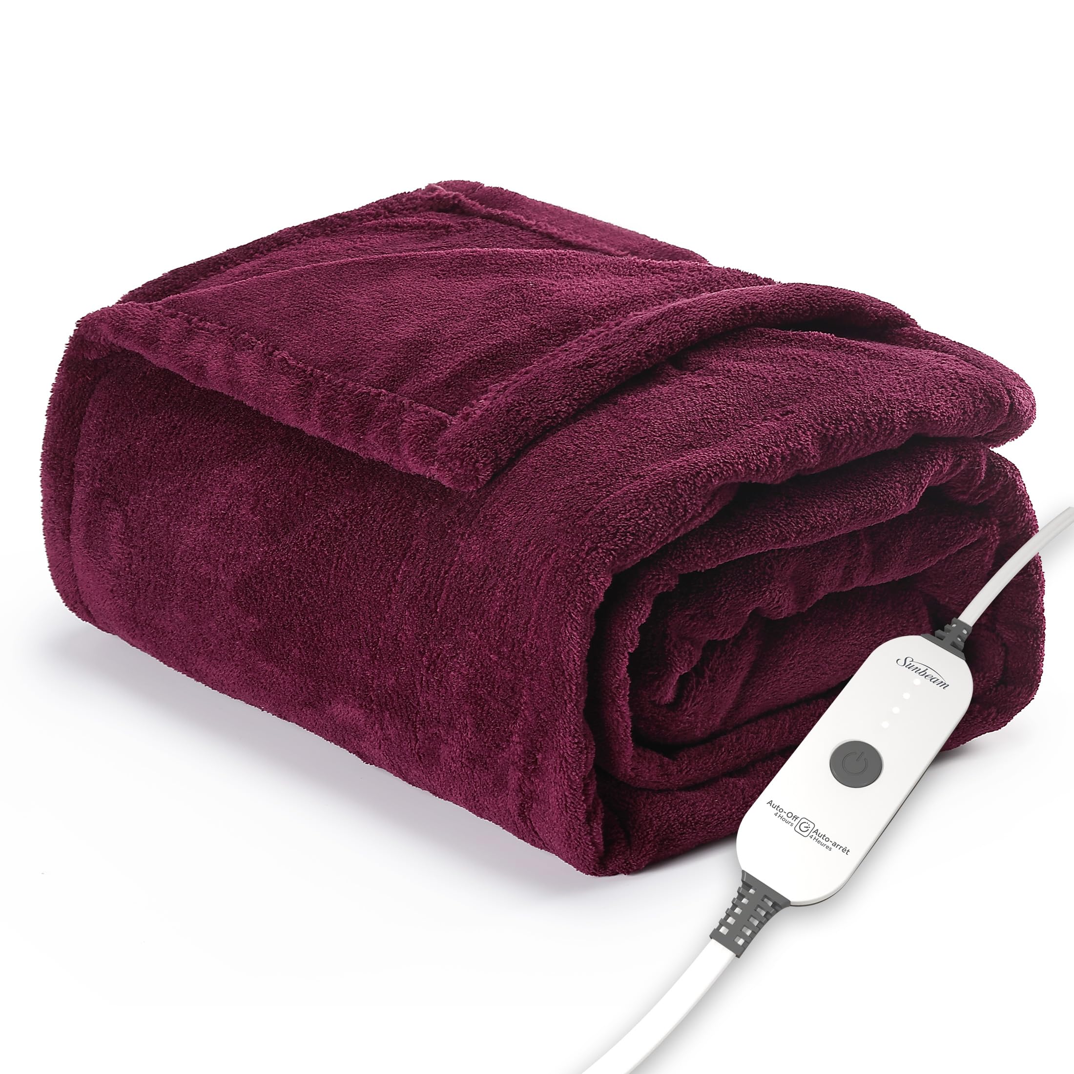 Sunbeam Electric Throw Royal Luxe Microplush Heated Blanket, Heat  Settings, 4-Hour Auto Shut-Off, Fast Heating, Warm and Cozy, Cabernet Red  Color