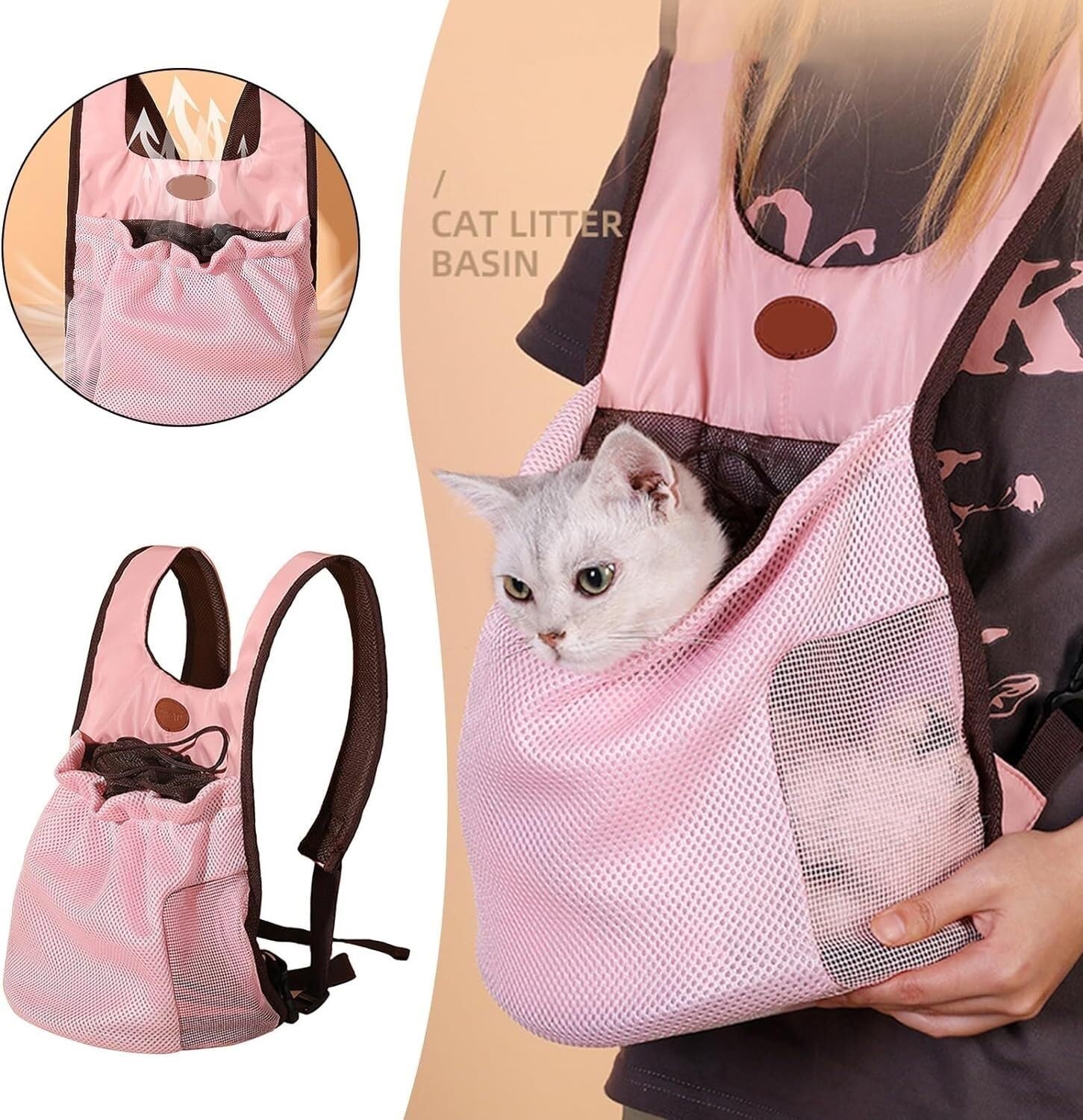 Transportín Gato Mochila para Gatos Frontal para Al Aire Libre Ajustable para Pequeños Plegable De Viaje Portátil Perros Pequeños