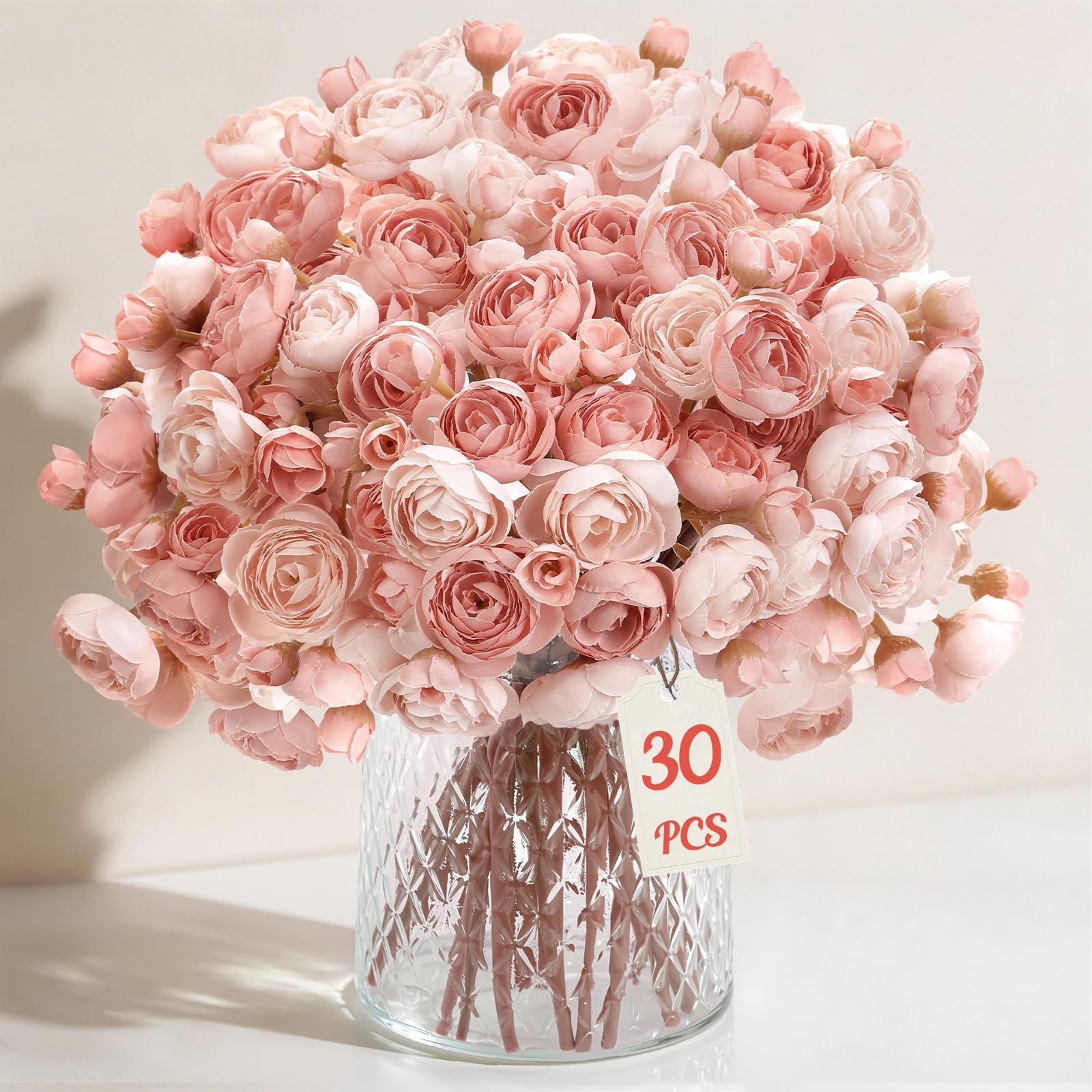 Alupssuc 30pcs Dusty Rose Ranunculus