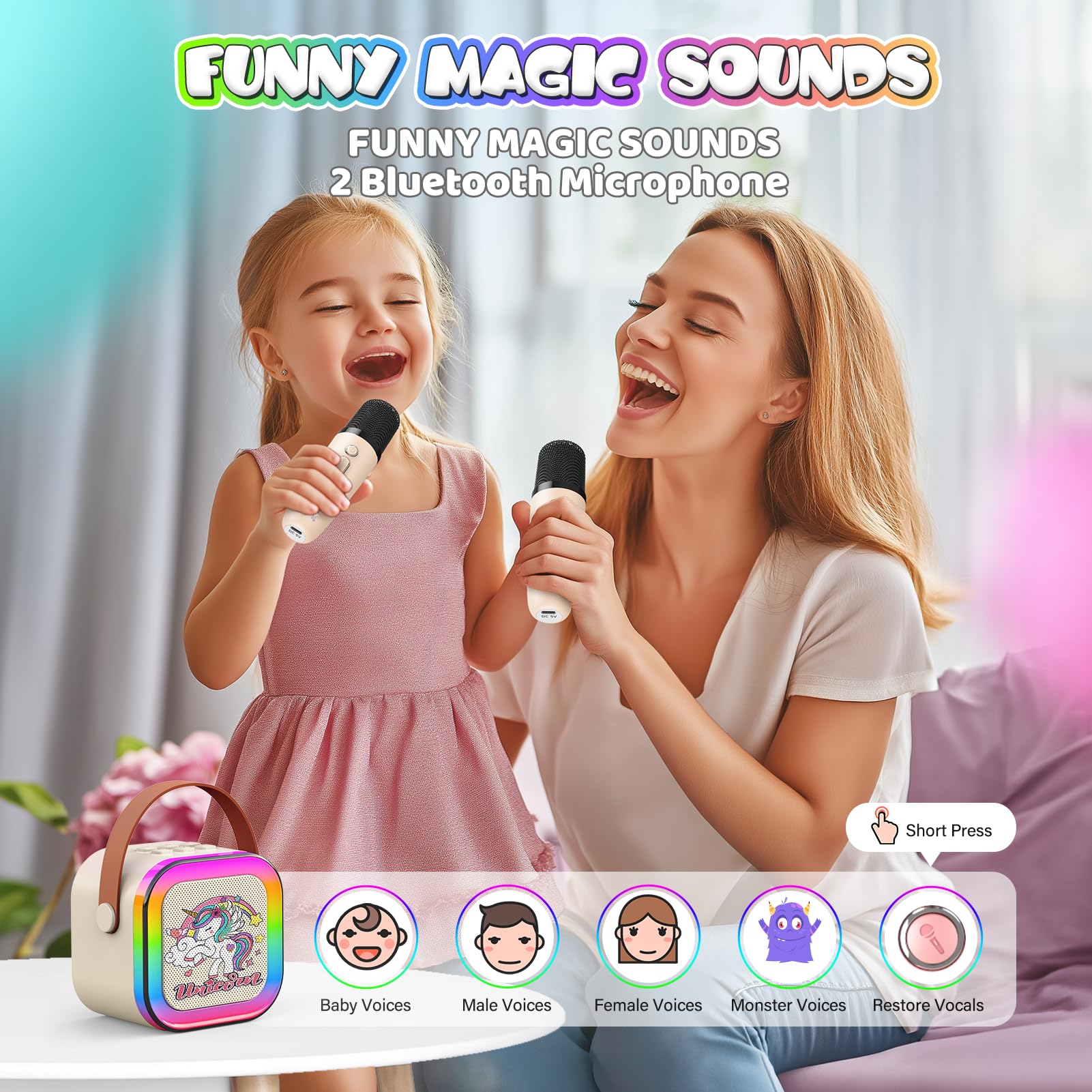 Dislocati Karaoke con Microfono, Regalo Natale Regalo Bambina 3-12 Anni Microfono Bambini Giochi 3-12 Anni Karaoke per Bambini Giocattoli Bambina 4-12 Anni Unicorno Bambina Regalo