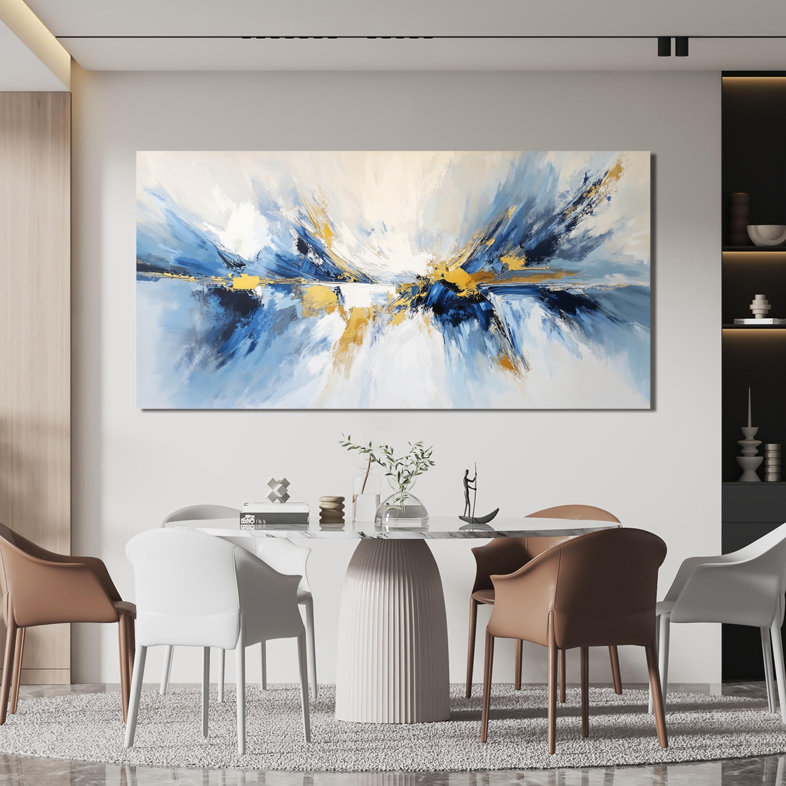 Aefouu Inner Frame Abstract Wall Art Modern Canvas Wall Decor Abstract Art Gold And Blue Home Artwork Decorations Prints For Bedroom Dining Room(70X140cm/28X55in/Internal Frame)