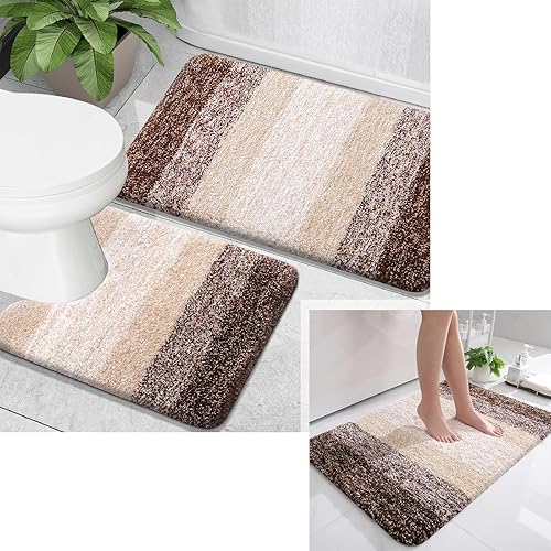 OLANLY Juego de 2 alfombras de baño y alfombras de baño ombré, tamaño 36 x 24 pulgadas y juego de alfombras de baño de 24 x 16 + 24 x 20 pulgadas,