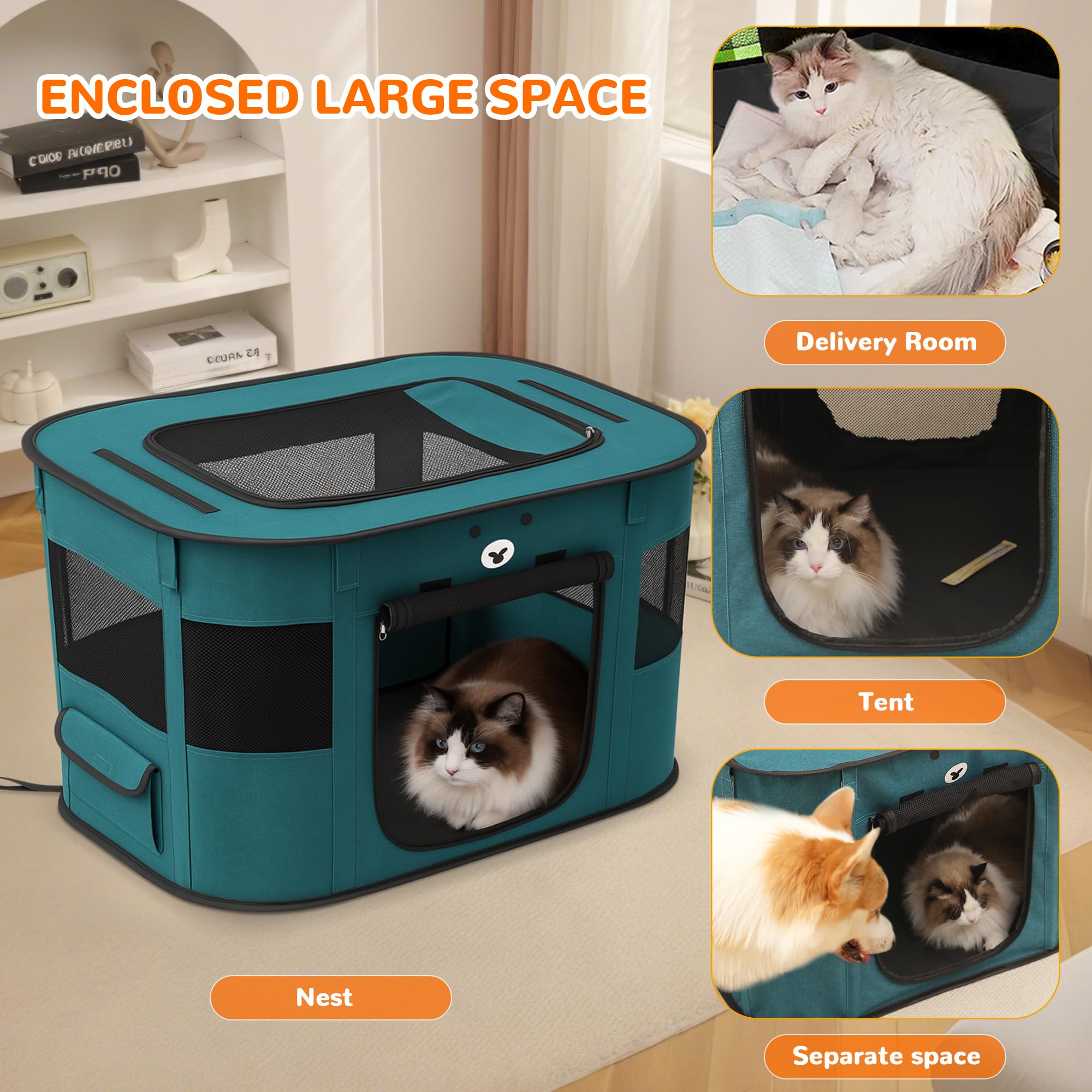 ALLSOPETS Cat Playpen for Dog Foldable Pet Play Pen for Indoor Outdoor Use Portable Dog Cat Crate Tent for Puppies Kittens Pop-Up Pet Cage for Travel Camping (Gemstone Blue - Image 3