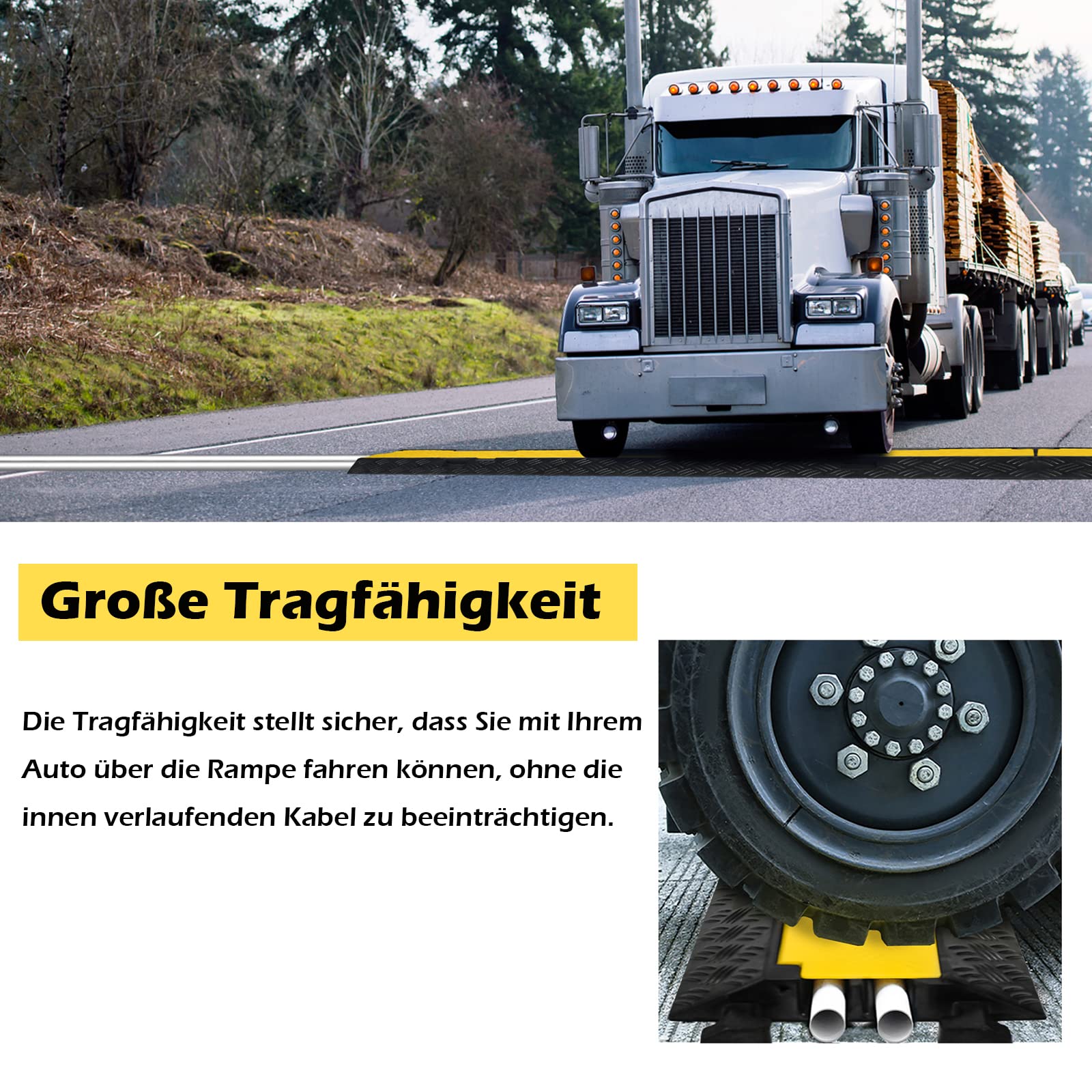 1 kanaal kabelbrug met deksel, overrijdbaar, struikelbescherming, oprijplaat, brugbeschermer, 10 t draagkracht, rubber 1 kanaal kabelbrug met deksel, overrijdbaar, struikelbescherming, oprijplaat, brugbeschermer, 10 t draagkracht, rubber