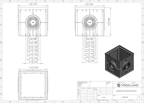 Miniatura 5 de Vodaland - Cuenca de captura de 16 x 16 pulgadas. Plástico PPE con rejilla de acero galvanizado estampado y cesta de sedimentos incluida.
