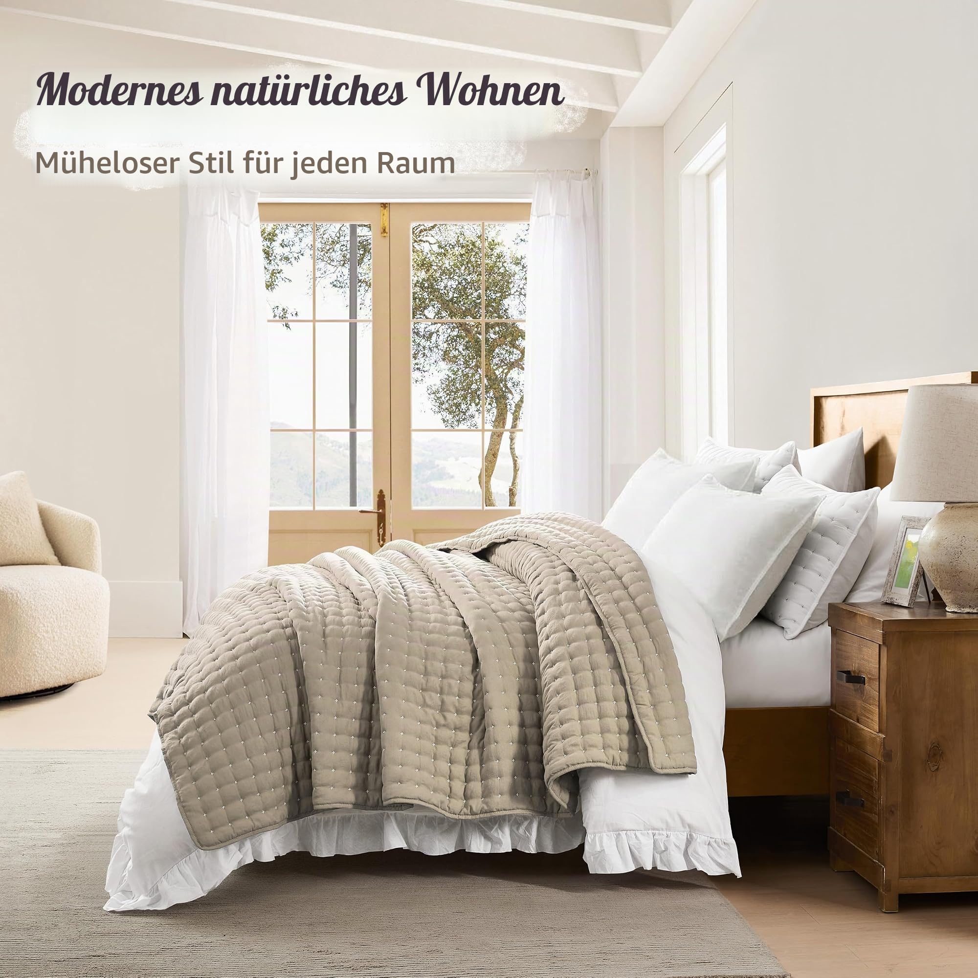 R.SHARE Tagesdecke 300x270cm Beige, Weich Wohndecke Bettüberwurf Steppdecke Sofaüberwurf Überwurfdecke für Bett Sofa Couch (ohne Kissenbezug), Kuscheldecke Oeko-TEX Frühling Sommer