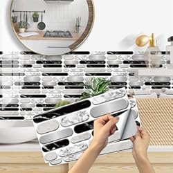 Losetas Vinilo Pared Baño Pegatinas de Baldosas, Adhesivo de Pared Azulejos Adhesivo de Pared PVC Decorativos Adhesivos para Cocina y Baño Ladrillos pared Gris 15 x 30 cm (12 Piezas)