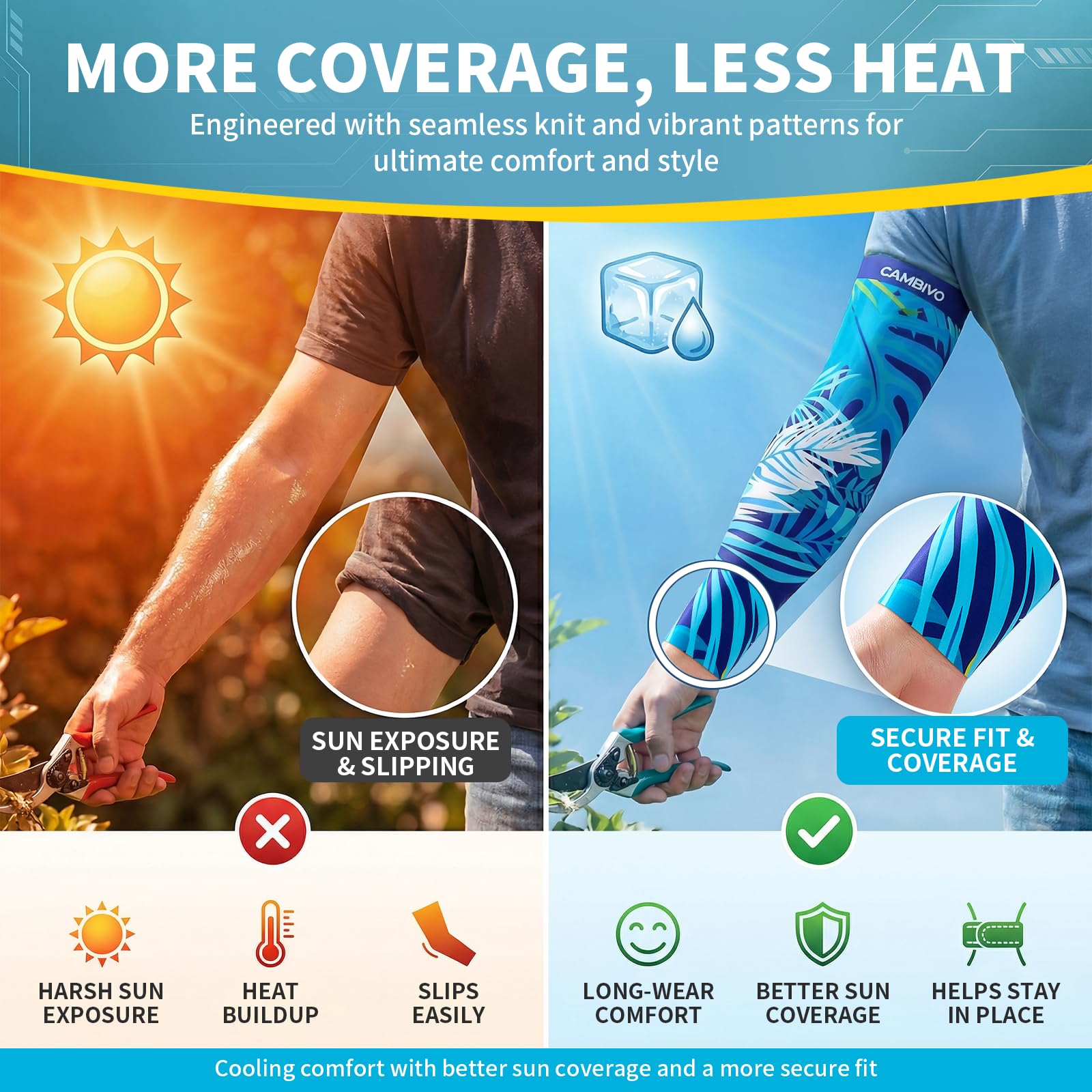 CAMBIVO Mangas para Brazos Protección UV UPF50+, Manguitos sin Costuras Elásticos para Running Ciclismo Padel