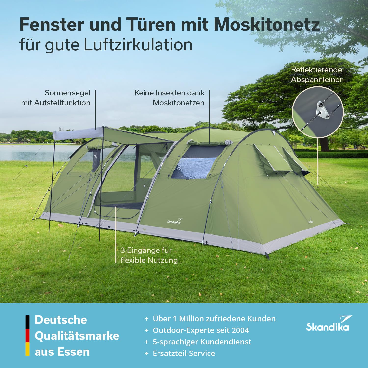 Skandika Tunnelzelt Gotland für 6 Personen | Familienzelt mit eingenähtem Zeltboden, wasserdicht, 5000 mm Wassersäule, mit/ohne Sleeper Technologie, teilbare Schlafkabine, Moskitonetz | Campingzelt