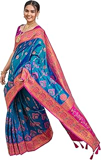 MANOHARI Women's Trendy Banarasi Woven Saree with Heavy Jacquard Work, Elegant Design, Silk Saree with Maching Lace Border...