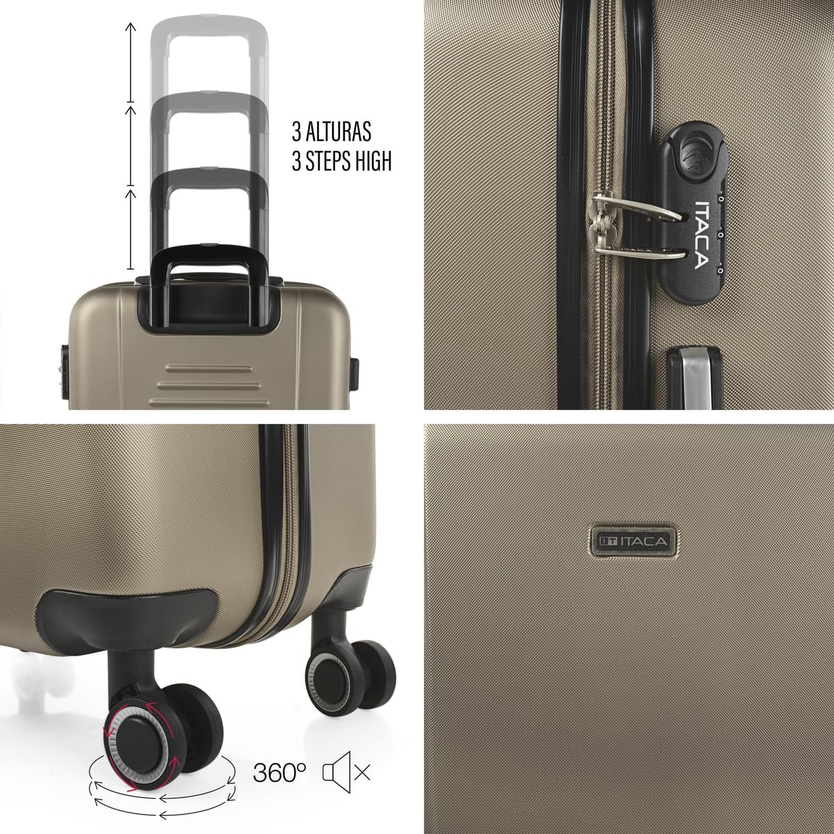 ITACA - Maleta de Cabina 55x40x20 - Maletas De Viaje Cabina Rígidas Trolley con 4 Ruedas Dobles para Avion Ligera Equipaje De Mano Candado de Combinación. Compatible Ryanair, Champagne — view 5
