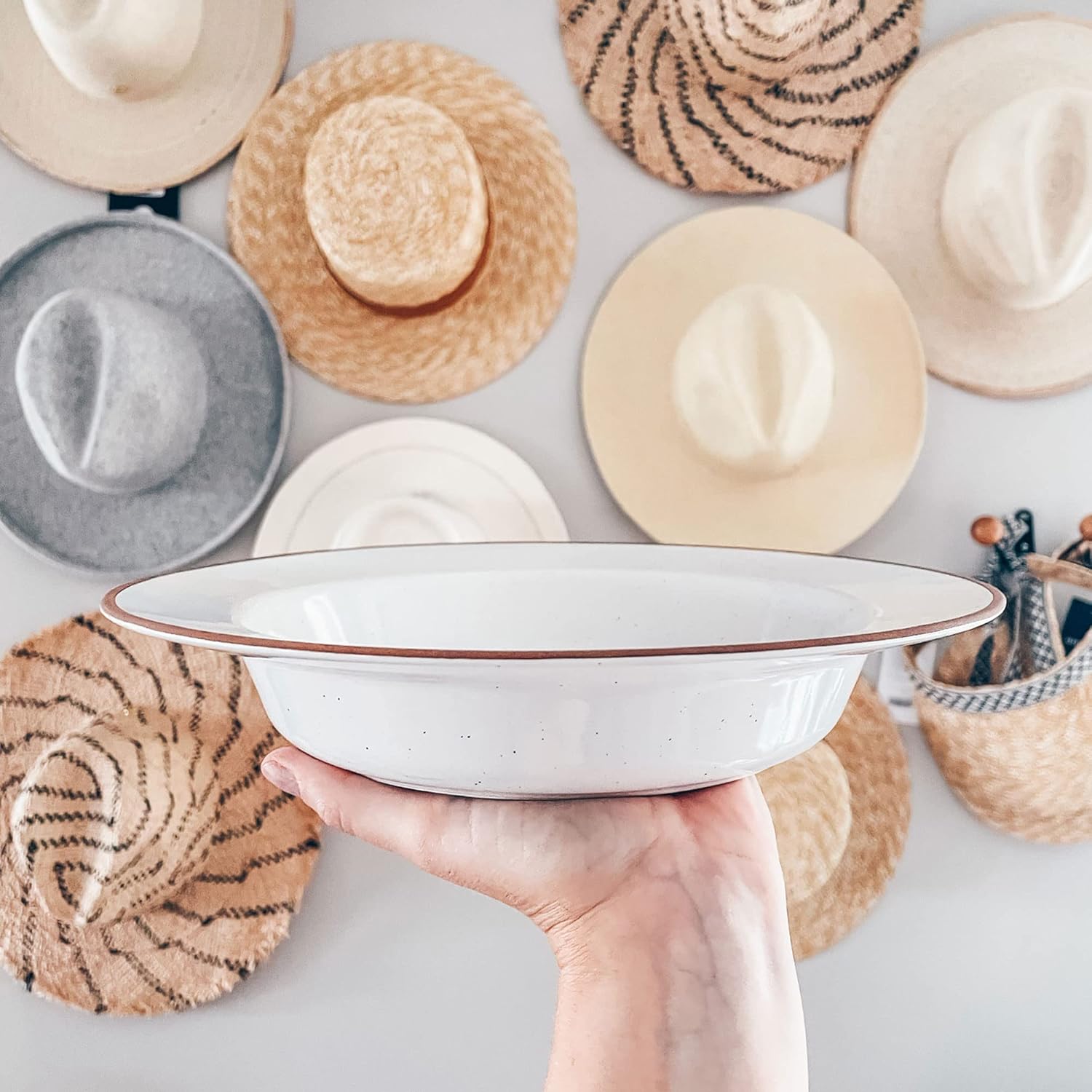 MORA Ceramic Wide Rimmed Soup Bowl 25oz, Set of 4 - For Pasta, Italian, Spaghetti, Dipping Bread, Fancy Dinner etc. Large Plate/Bowls Hybrid For Everyday & Restaurant Use, Large Flat Rim - Vanilla - Image 9