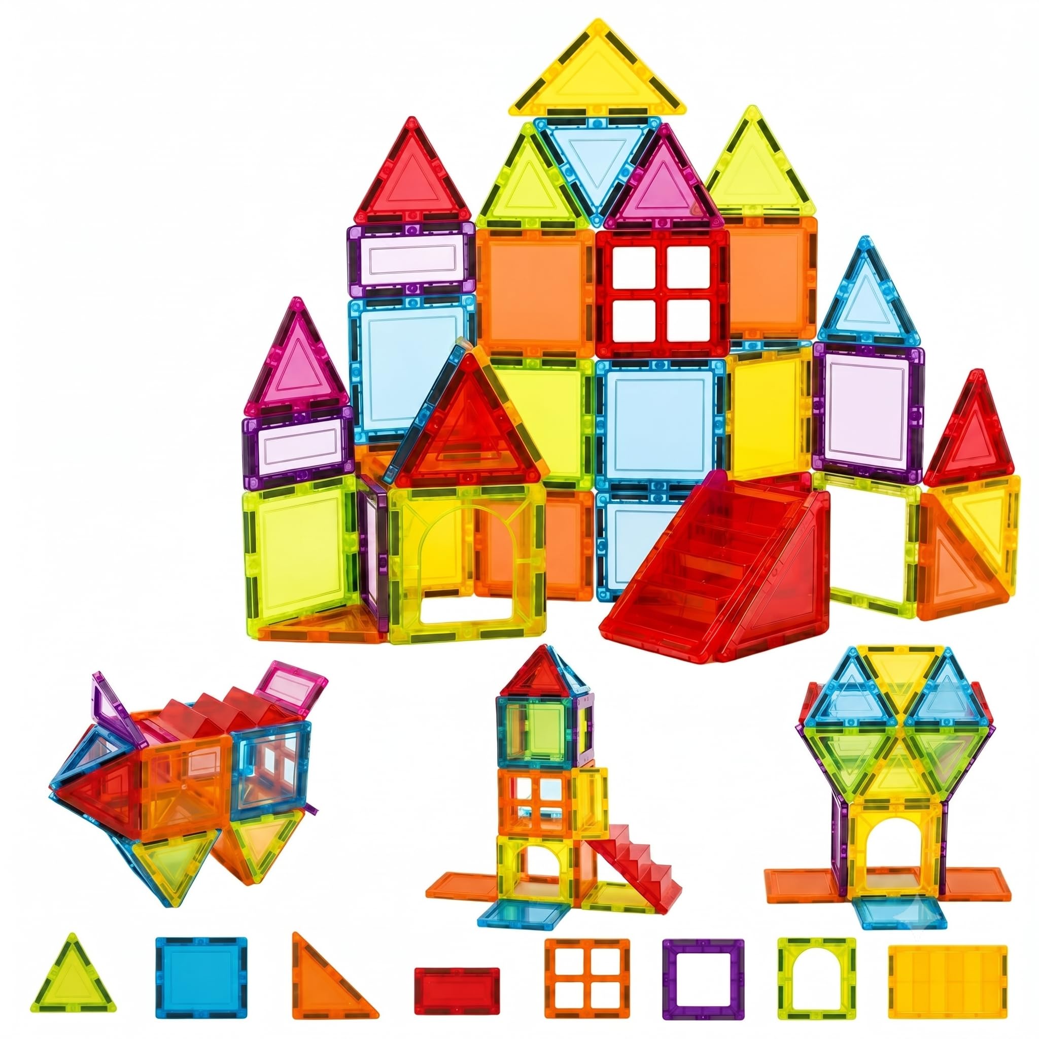PLUSPOINT 26pc Magnetic Tiles Blocks Building Construction Toys for Kids Ages 3 and Up Imagine and Create STEM Educational Toys for Brain Development and Develop Creativity Toy Blocks-image-27