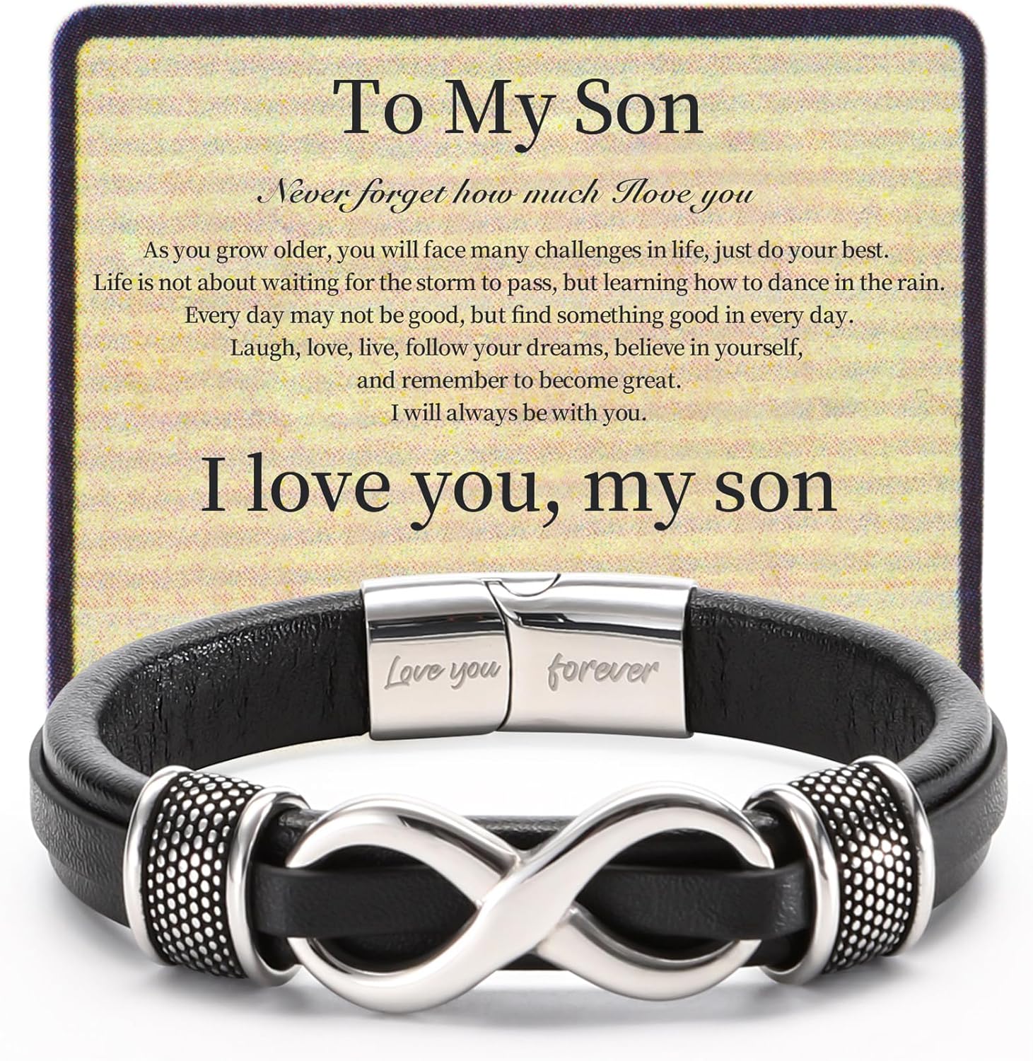 HSM Stylish Mens Bracelet with Engraved 'Love You Forever' – Premium Leather Bracelet for Men – Durable & Comfortable Wristband for Husband, Boyfriend