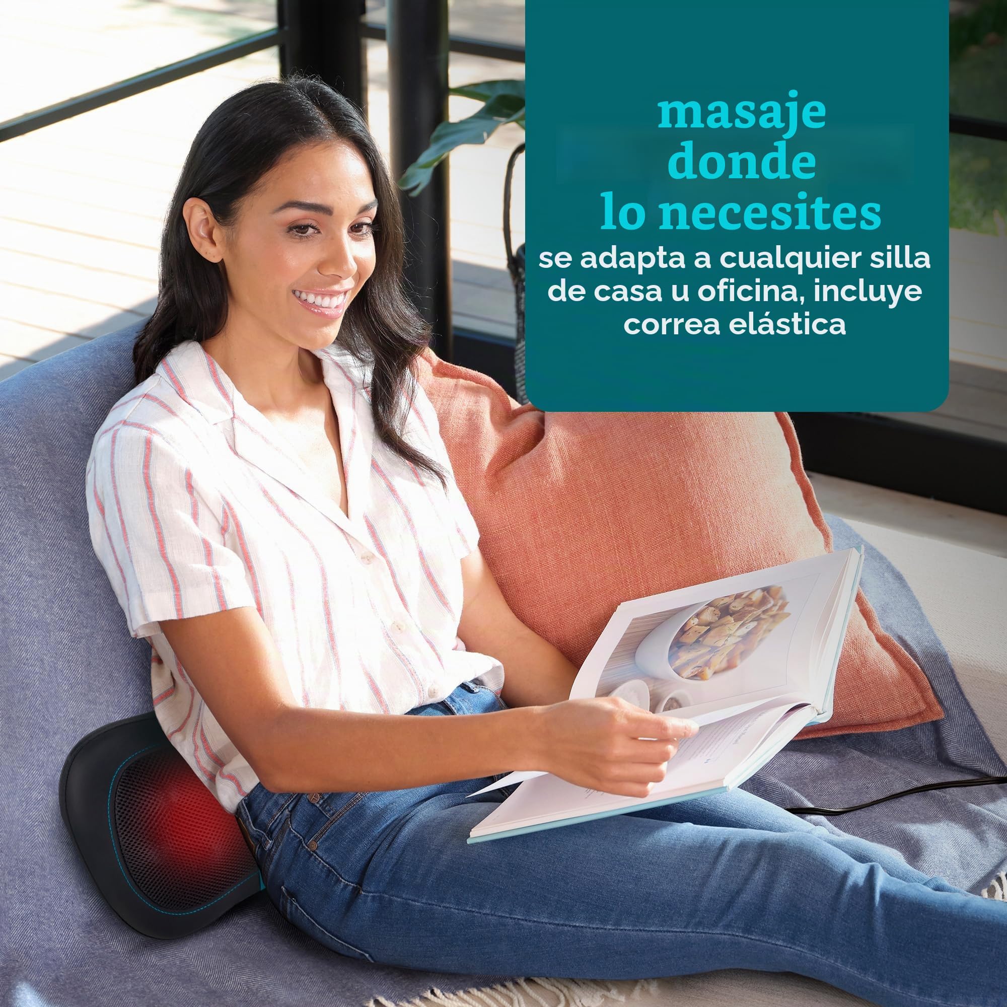 Homedics Cojín de Masaje Portátil Shiatsu con Calor | Masajeador Muscular Profundo, Espalda Baja, Cuello y Hombros, 4 Nodos Rotativos, 2 Direcciones