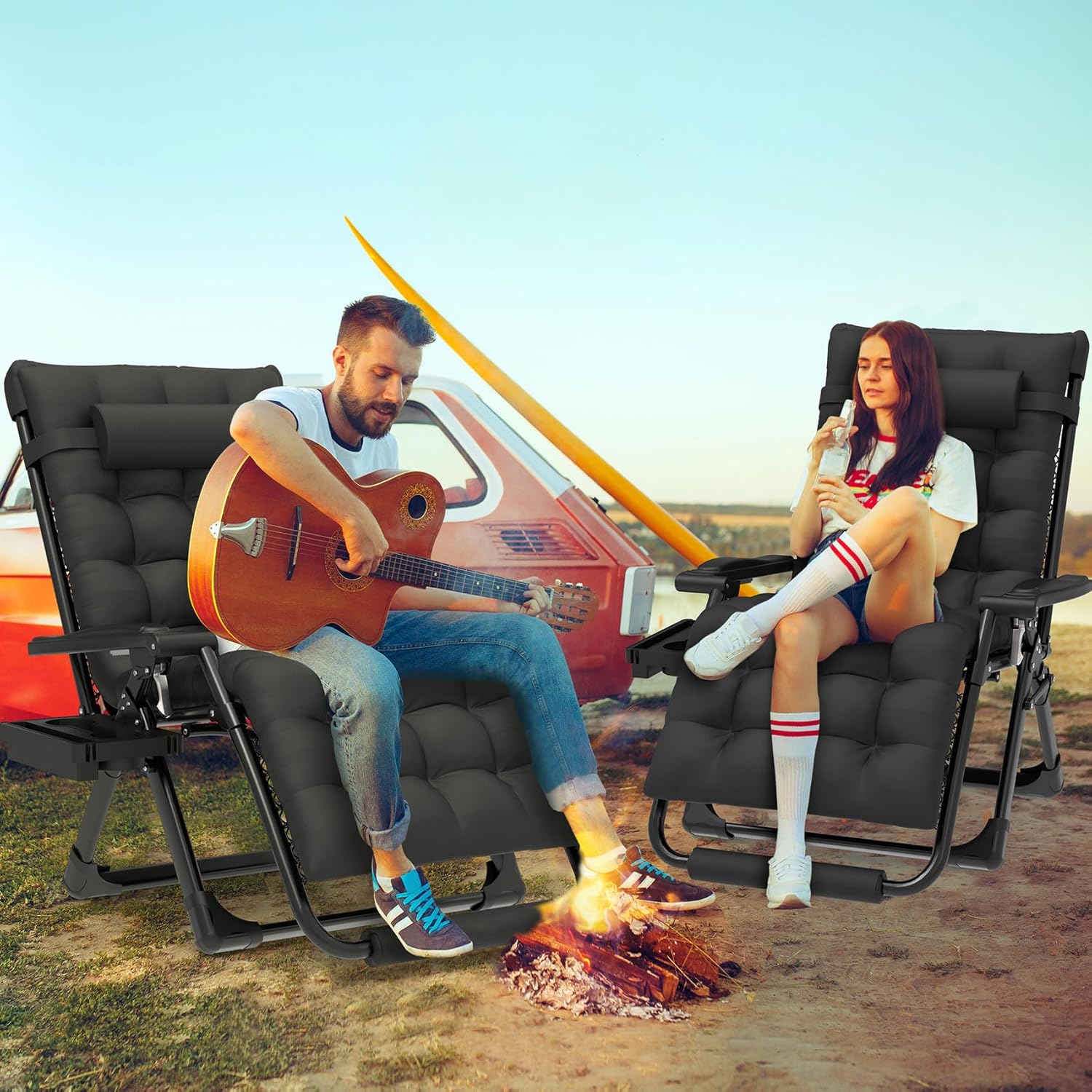 ZENPETIO 29In XL Zero Gravity Chair w/Cushion, Zero Gravity Recliner Lounge Chair for Indoor and Outdoor, Reclining Camping Chair for Lawn, Anti Gravity Chair with Cup Holder and Footrest, 440LBS