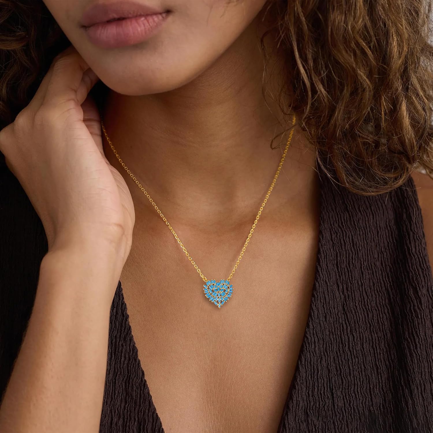 Valloey Rover Turquoise Necklaces for Women-Charm Gold Pendant Necklace 14K Gold Plated Dainty Statement Pendant Necklaces Turquoise Jewelry Gifts for Women - Image 2