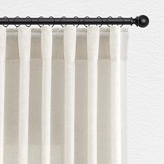 Jowels Natural Linen Curtains 108 Inches Long 2 Panels for Living Room | Light Filtering Sheer Curtain 108 Inch, Back Tab Pleated with Hooks, Ivory Privacy Window Drapes for Bedroom, Boho Farmhouse
