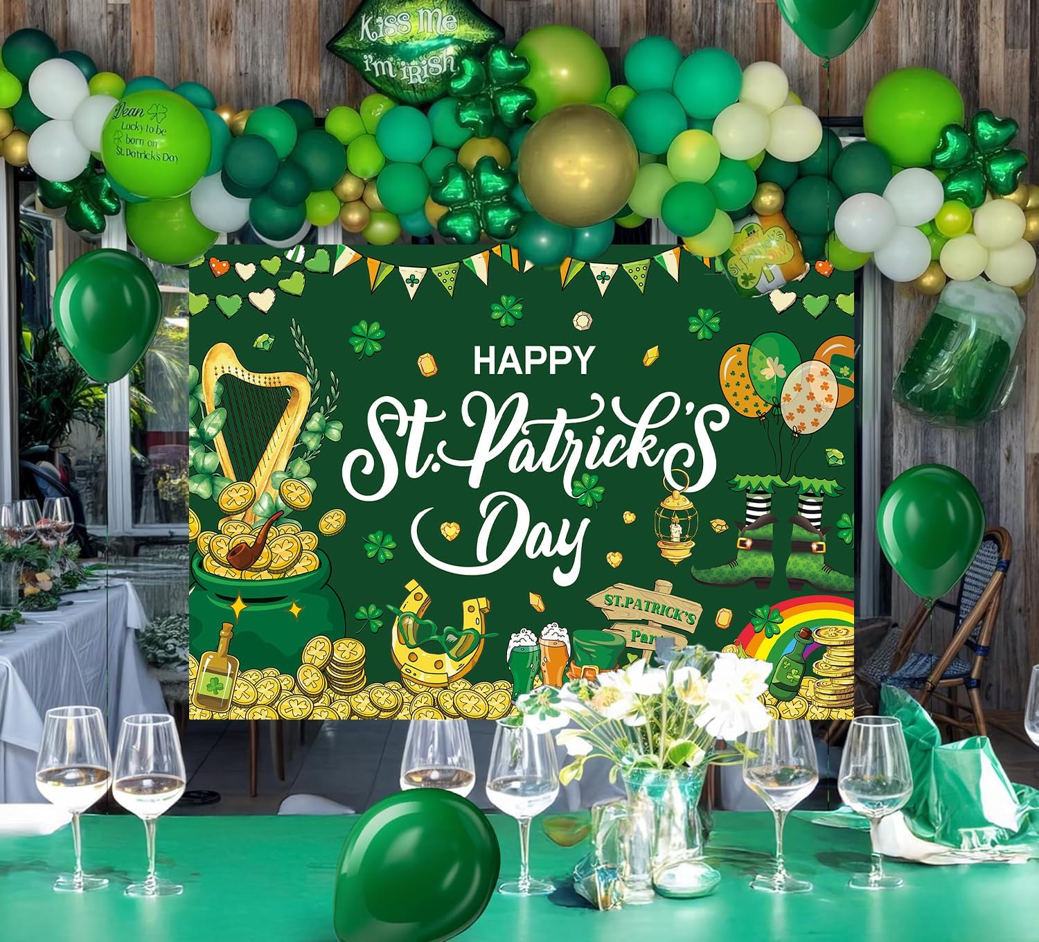 St. Patrick's Day Banner Backdrop 6x4FT Irish Gold Coin Rainbow Lucky Photography Shamrock Background St. Patricks Day Party Decorations Supplies Photo Props