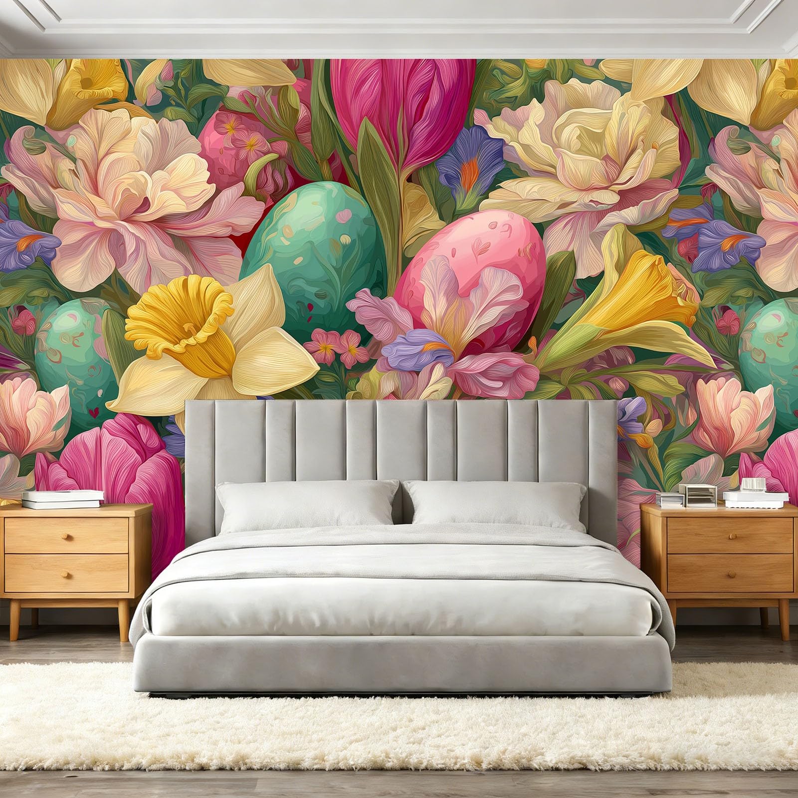 Fototapety Akwarela Tulipany Rośliny Żonkile Kolorowe Włóknina Tapeta Dekoracja Salon Sypialnia Biuro, 300 x 210 cm