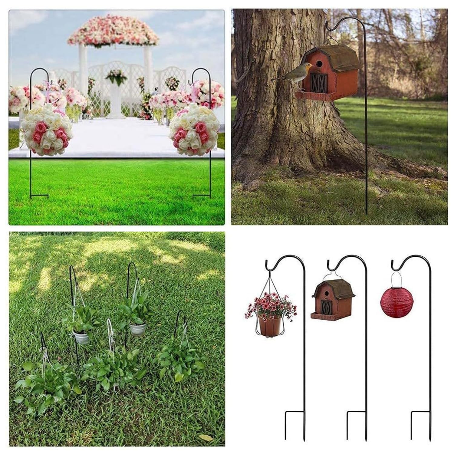 Gancio Pastore Giardino 81,5 cm Lanterne Regolabili in Altezza Shepherds Crook 2 Basi Nero