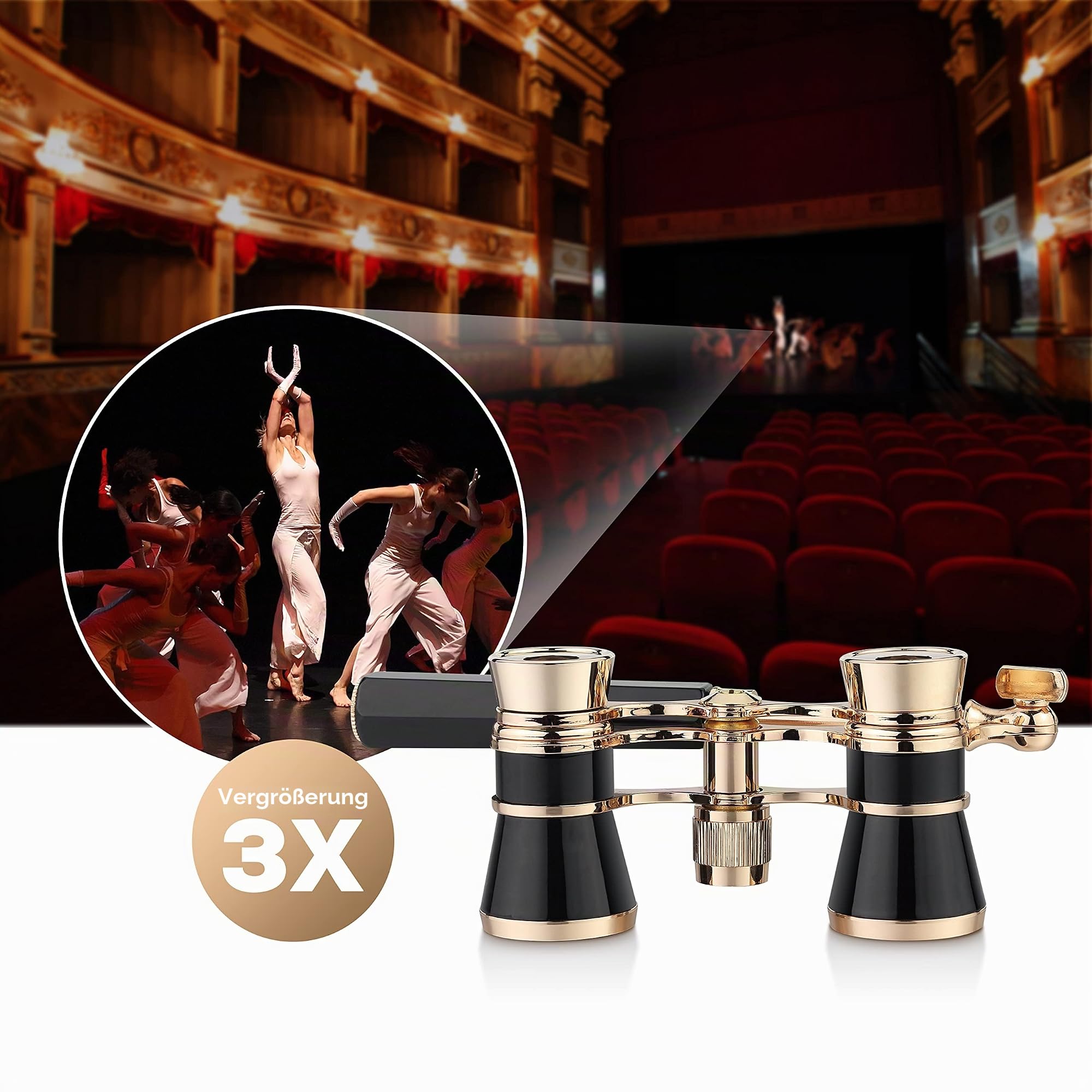 AOMEKIE Opernglas Theaterglas mit ausziehbarem Griff 3X Vergrößerung für Theater Konzert Pferderennen und Opera Fernglas Binoculars Feldstecher (Schwarz)