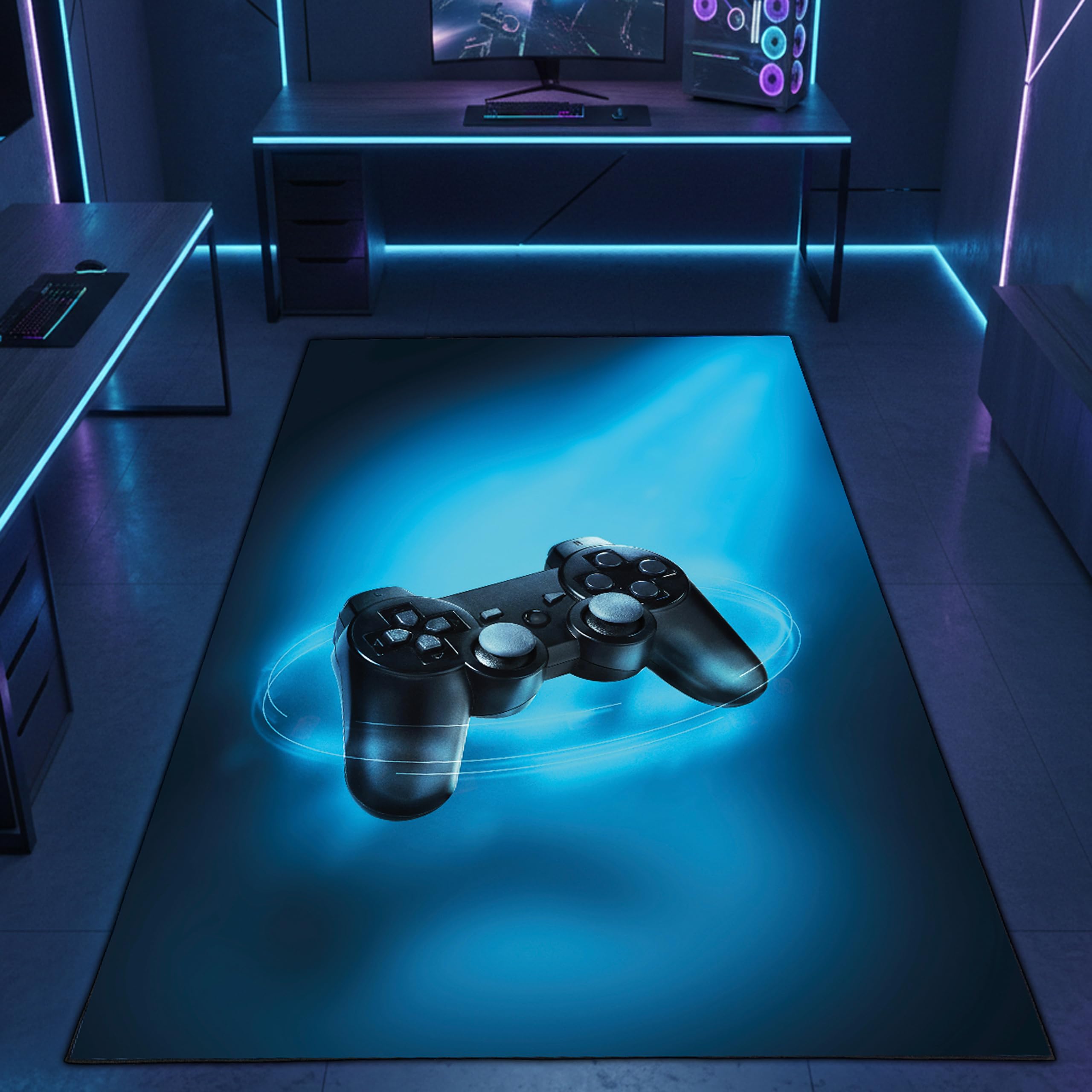 Tapis de jeu gamer rond CARPETIA noir et néon de 120 cm