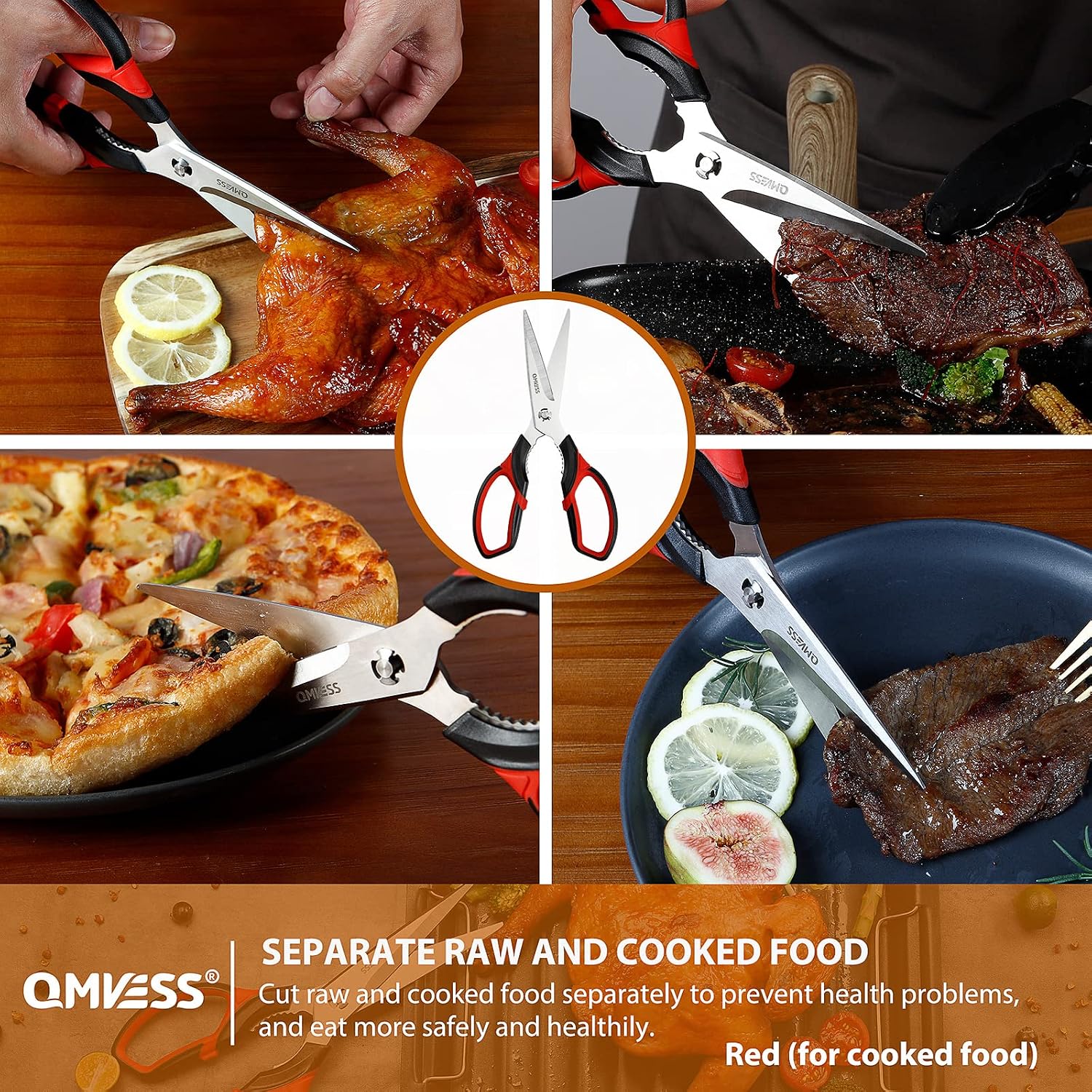 QMVESS Kitchen Scissors 2-Pack Kitchen Shears Heavy Duty, Ultra Sharp Stainless Steel Food Scissors Multipurpose Meat Scissors Dishwasher Safe for Chicken, Fish, Meat, Vegetables, Herbs, BBQ