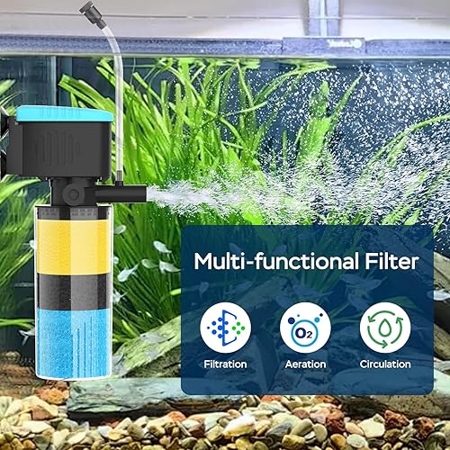 Miniatura 2 de Filtro de acuario de 3 etapas en el tanque, filtro interno pequeño para peces, filtro de bombas sumergibles para tanques de 5 a 20 galones, filtro