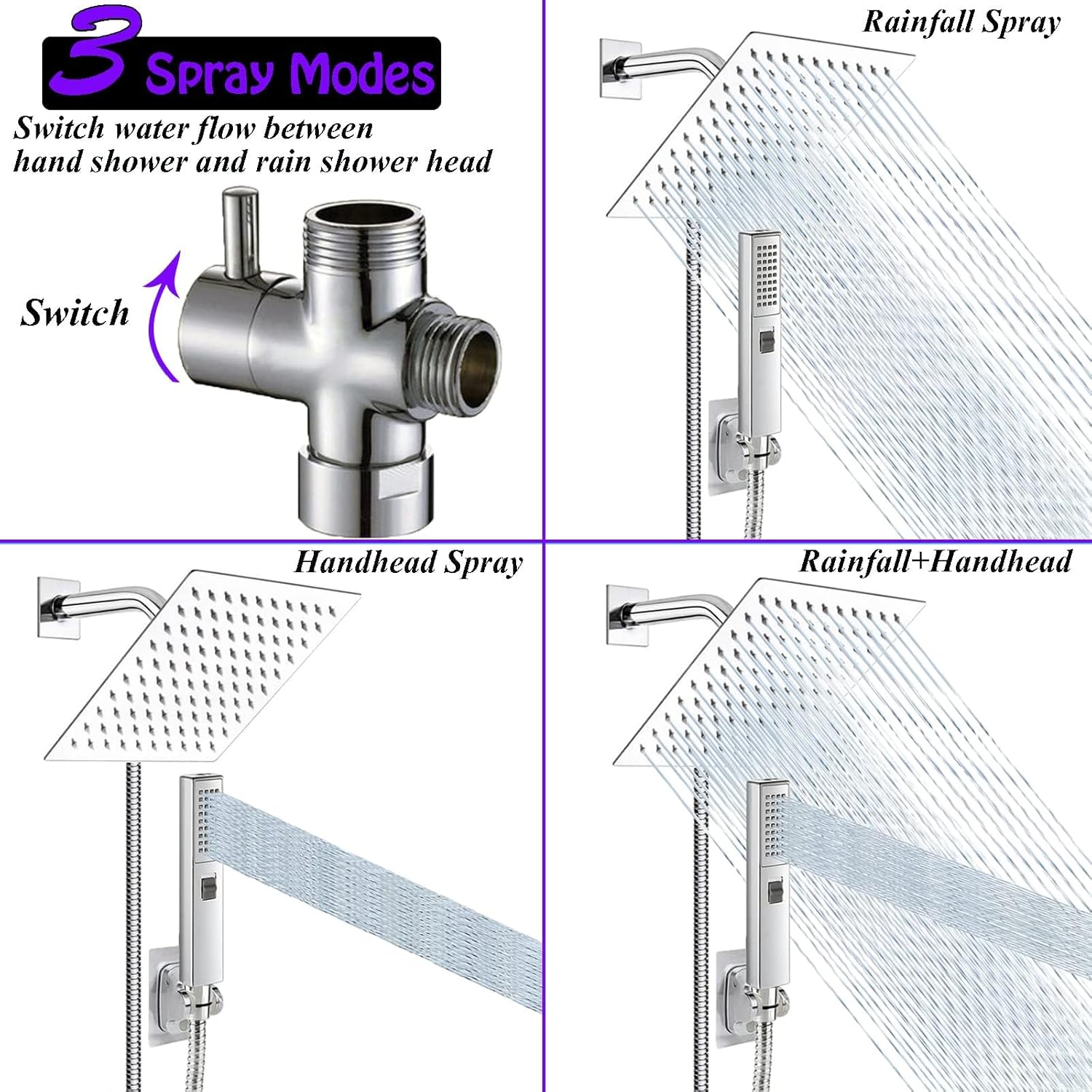 Shower Heads with Handheld Spray bo, High Prure Square Rain