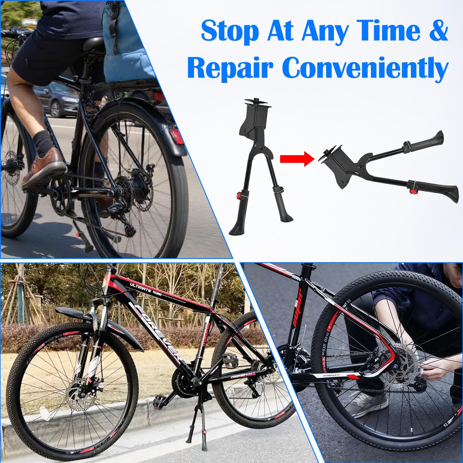 Cavalletto Doppio per Bicicletta, Cavalletto Bici Regolabile in Altezza 24-28 Pollici Supporto Centrale per Bicicletta in Alluminio con Piedini Antiscivolo per Mountain Bike, MTB, Bici da Città