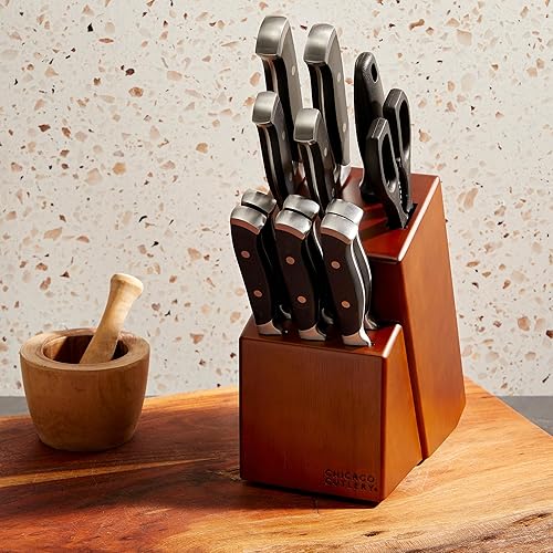 Miniatura 6 de Chicago Cutlery Armitage - Juego de cuchillos de cocina (13 piezas) con cuchillos de carne y bloque de madera, mango ergonómico negro y cuchillo de