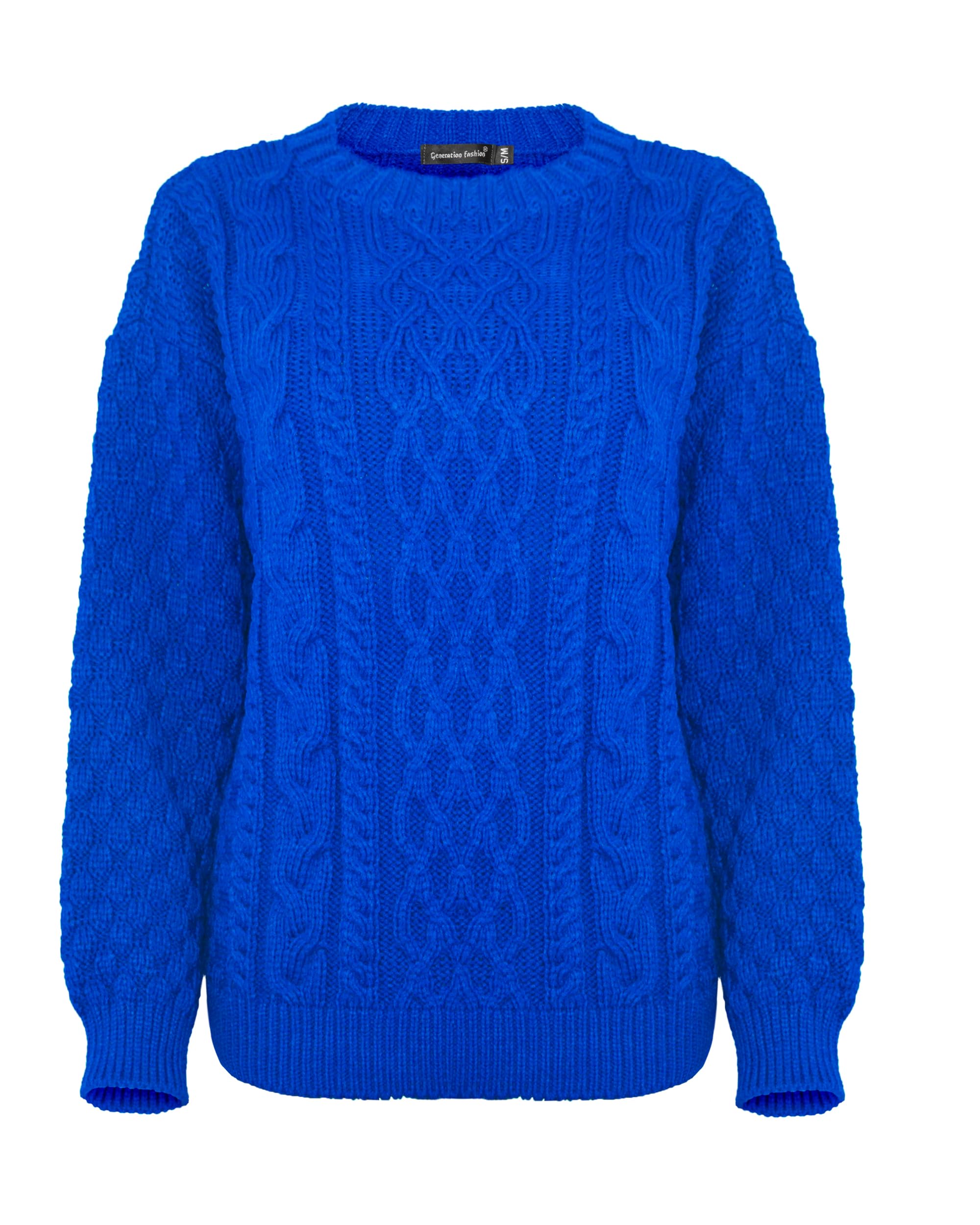 Generation Fashion New Women Ladies Crew Neck Knitted Long Sleeves Warm Chunky Sweater Formal Everyday CasualCable Knit Jumper Tops Pullover[Blue,M-L]