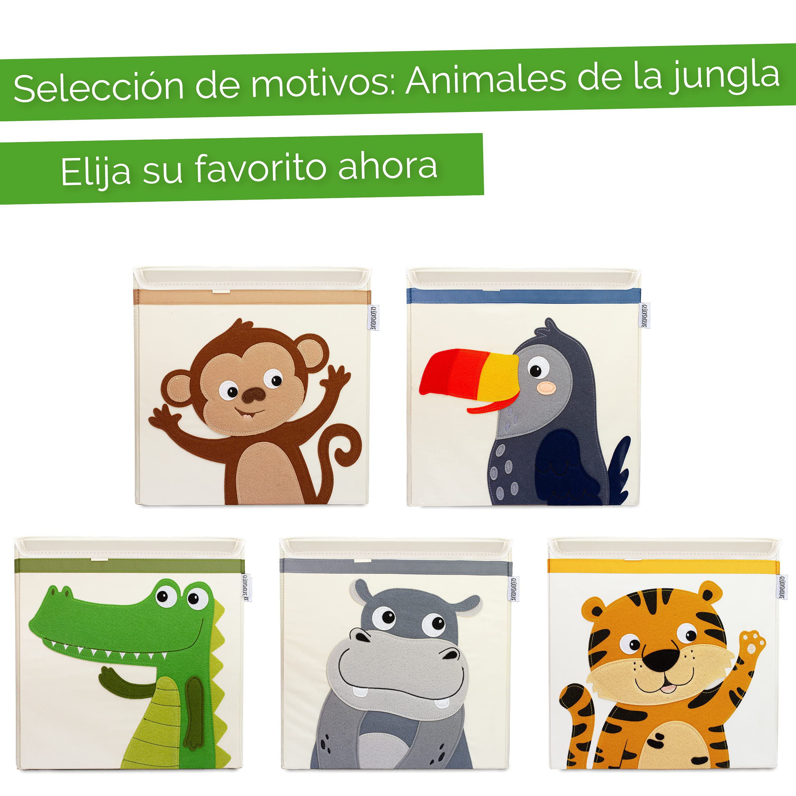 GLÜCKSWOLKE Caja Juguetes Almacenaje - 15 Motivos I Baules Infantil I Cubos Organizador (33x33x33) Cuarto de Niños I Contenedor Habitacion Niñas I Cesto Dormitorio Bebe (Cocodrilo)