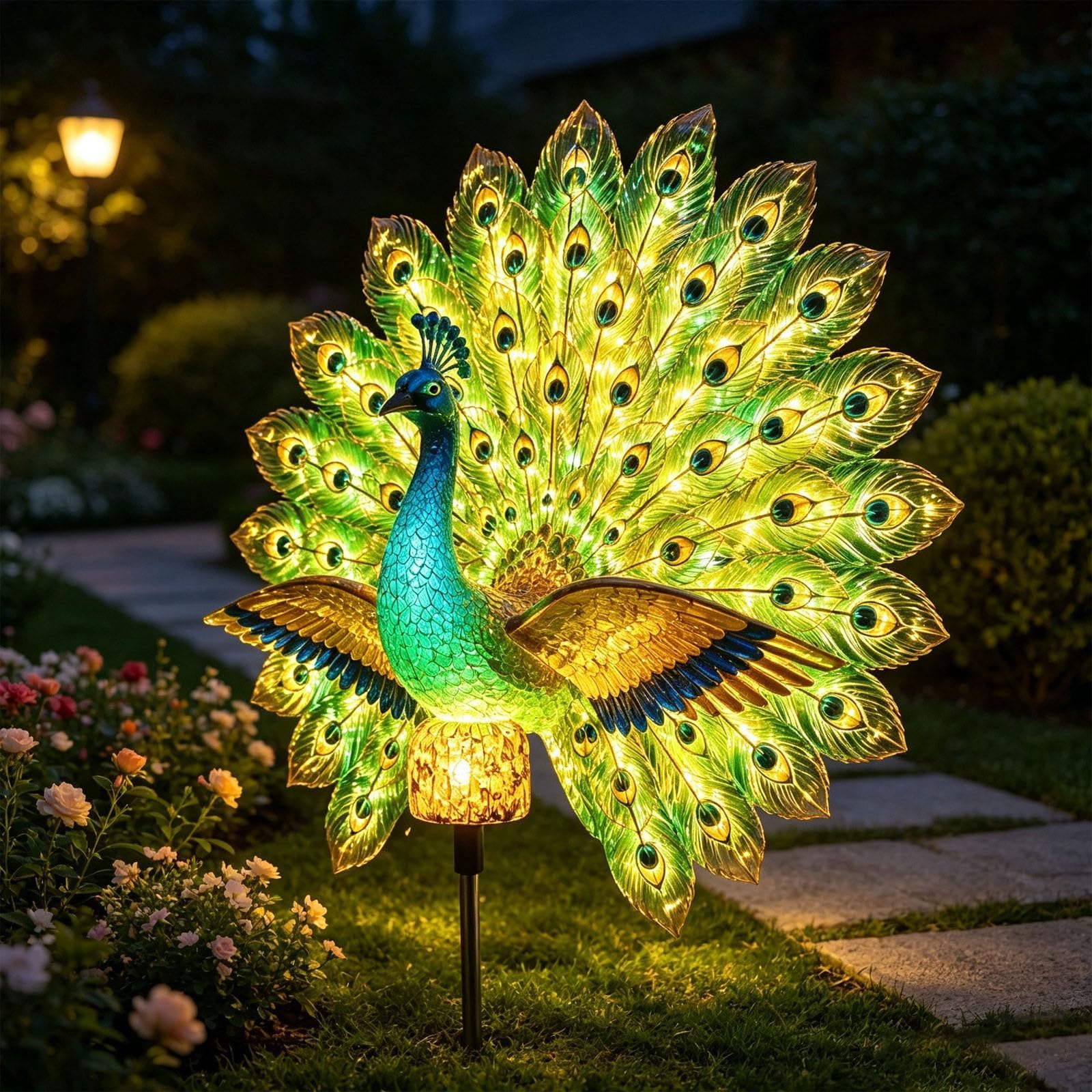 Solar LED Peacock Garden Sculpture, For Yard Patio Lawn Landscape Decor