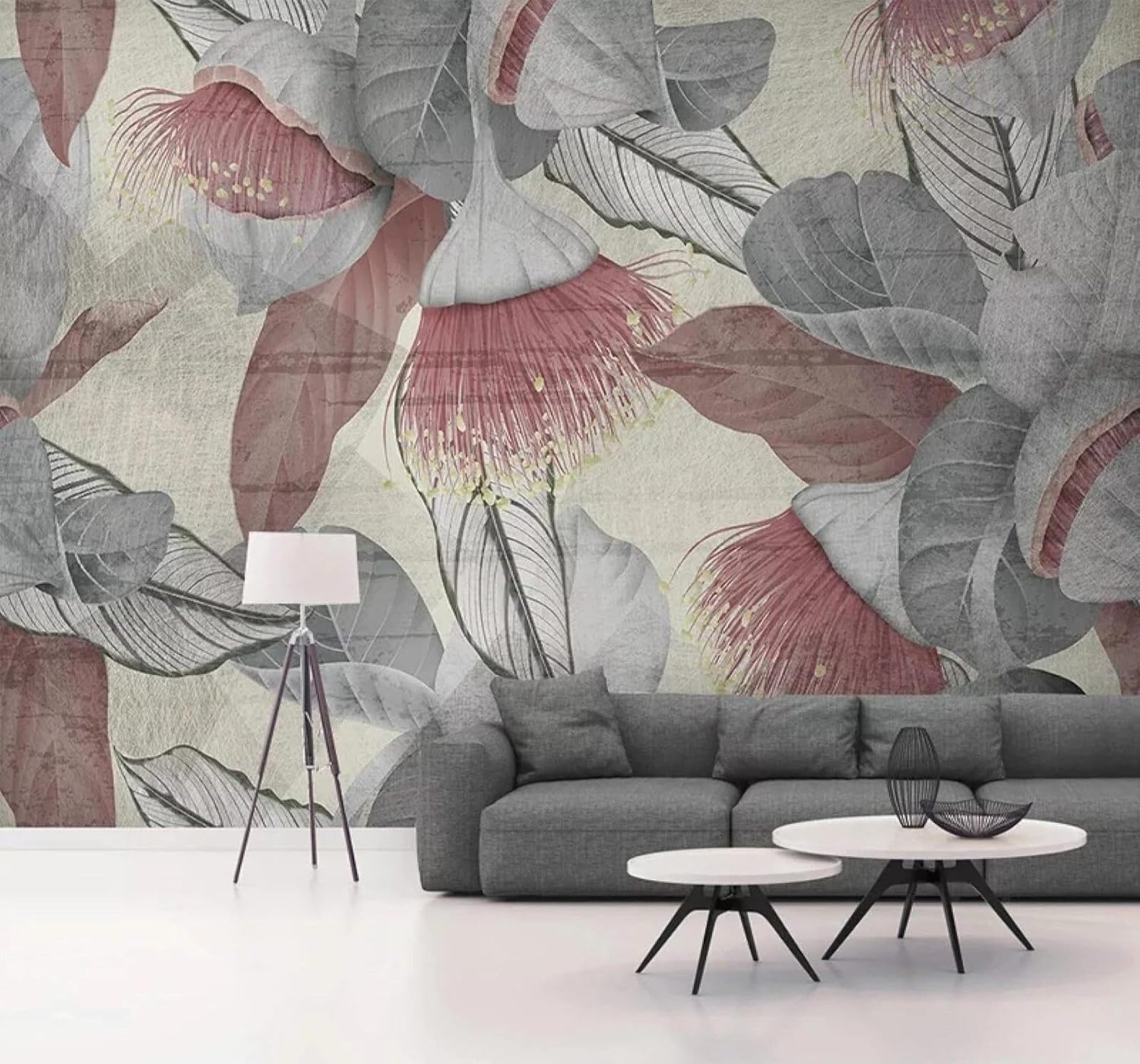 Tzxztt Vintage Hand Drawn Leaves Flowers Art Modern 3D Wallpaper Premium Textured Silk Neutral Tones Material Ideal for Living Room Bedroom-200cm×140cm