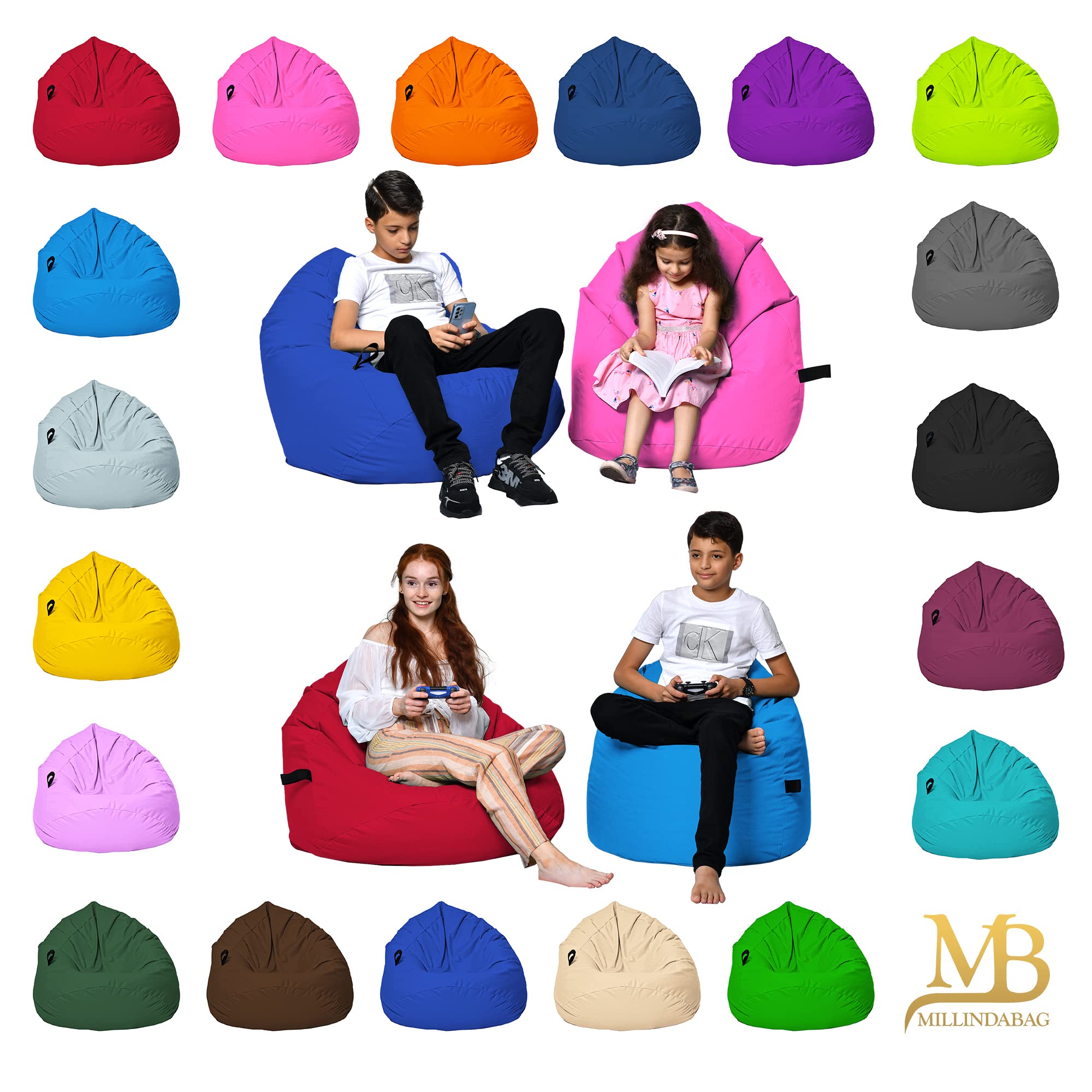 MILLINDABAG Kastanie Tropfenform Sitzsack für Kinder Jugendliche und Erwachsene Beanbag Kissen Indoor & Outdoor Gaminggeignet bereits gefüllt Sitzkissen Bodenkissen (Anthrazit, XL-Durchmesser 77 cm)