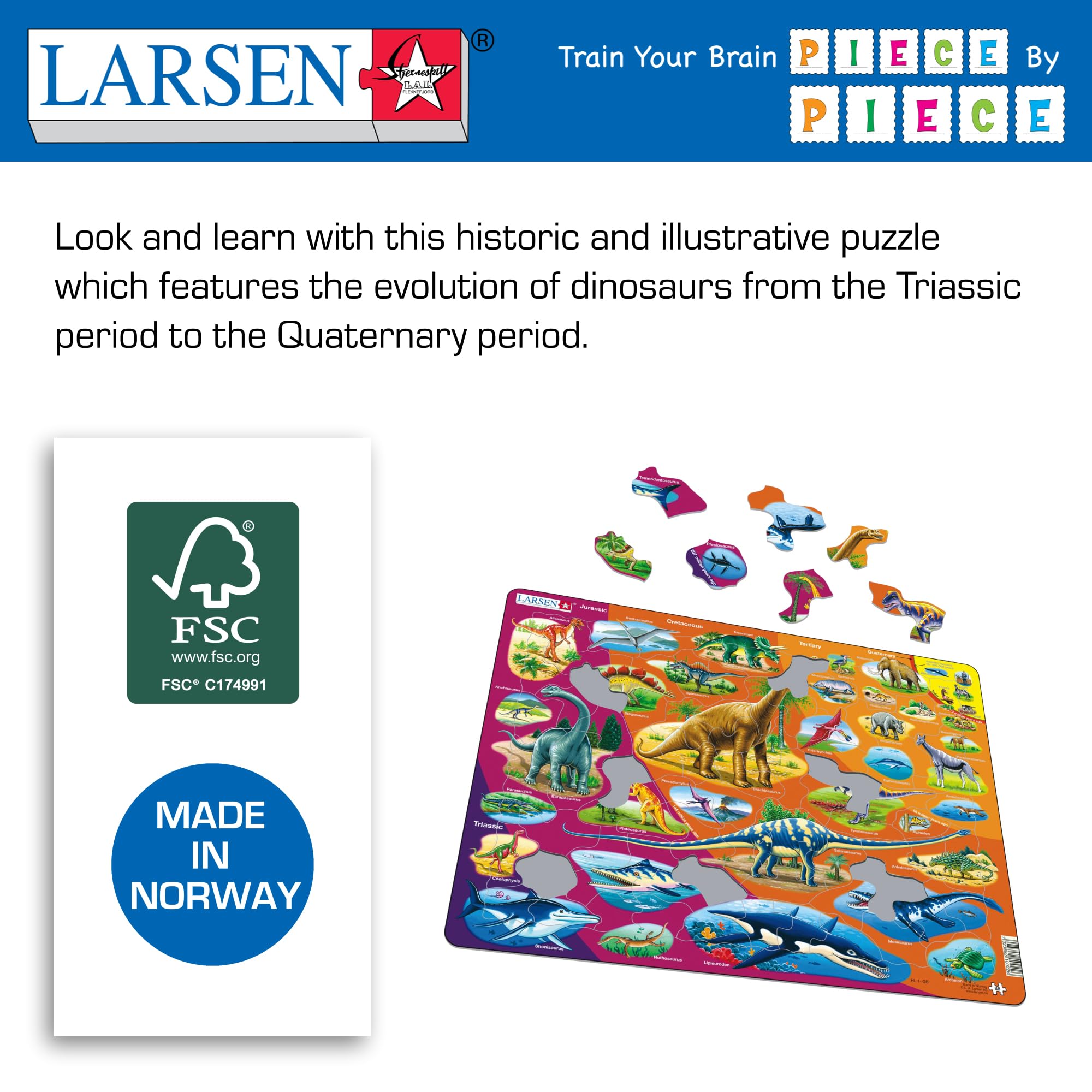 Larsen HL1 Histoire Naturelle - du Trias à nos Jours, édition Anglais, Puzzle Cadre avec de 85 pièces