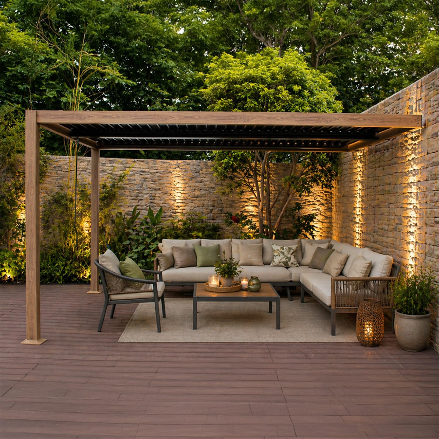 Pergola Bioclimatique SIFNOS 390×290 cm Marron Aluminium Adossée