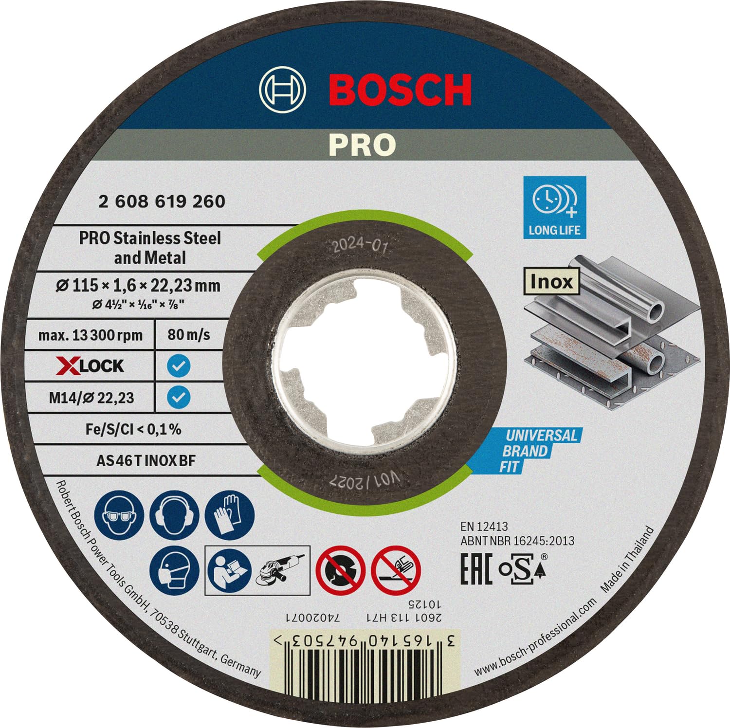 Bosch Colour 1X Pro Stainess Steel And Metal Longlife Cutting Disc For Small Angle Grinder And X-Lock, M14/22.23 Mm (Ø 115 Mm, Professional Accessory Small Angle Grinder)