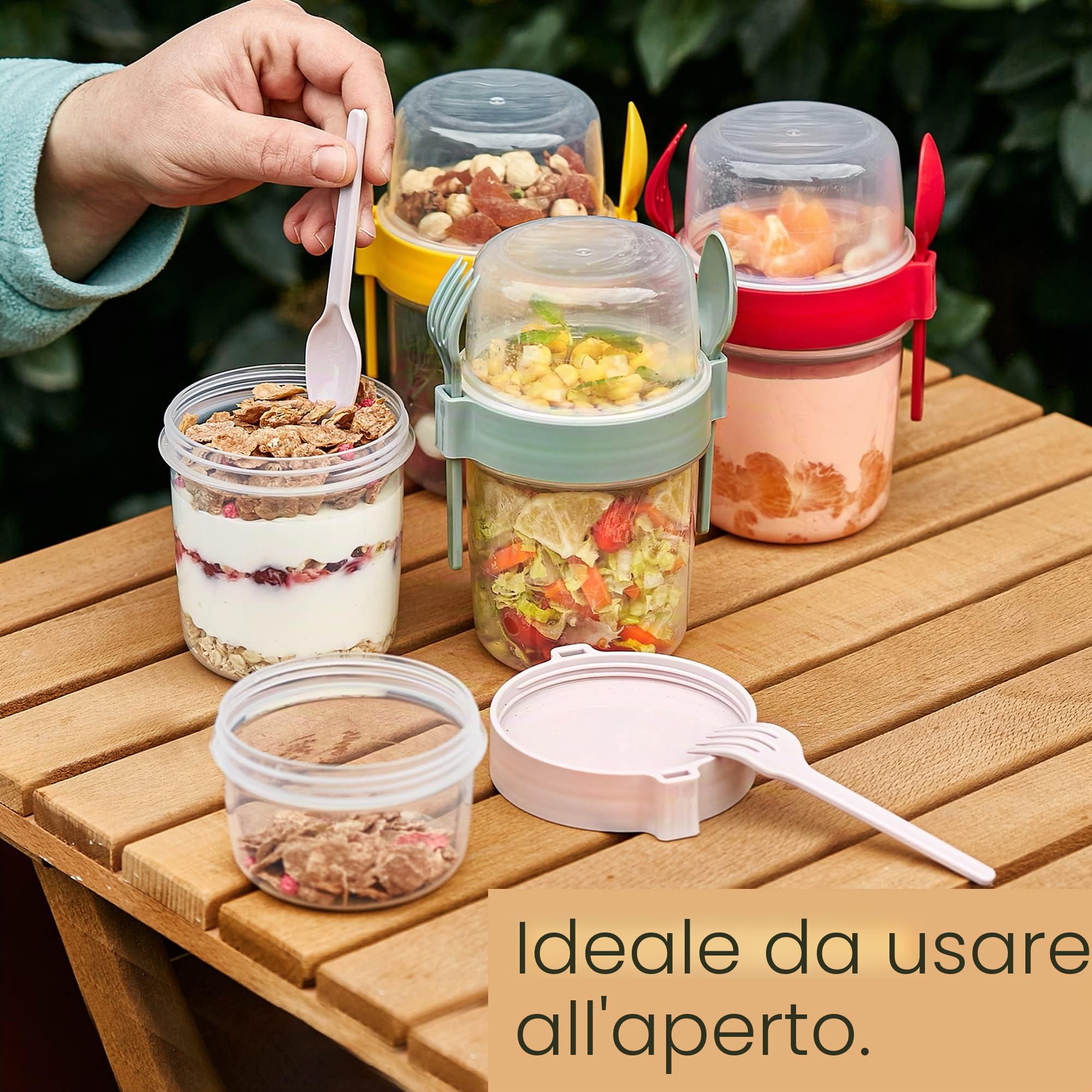 Crystalia Riutilizzabili Tazza di Muesli To Go, 4-Set, SENZA BPA Tazze Cereali con Coperchi, Tazza Viaggio, Contenitore Insalata, Porridge To Go, Porta Yogurt, Cereali Frutta Bicchiere