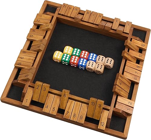 Juego de dados Shut The Box de 14 pulgadas para 1 a 4 jugadores, juego de mesa de madera mejorado con 12 números, juego de matemáticas con 12 dados