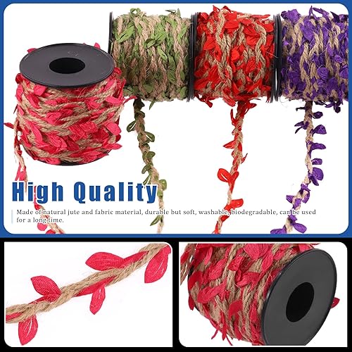 Miniatura 3 de Glarks Juego de 5 rollos de cinta de hojas de 33 pies, 5 colores naturales de yute con cuerdas de hojas de vid artificiales, cuerda de vid trenzada