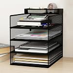 Natwind 4-Tier Stackable Metal Mesh Letter Paper Tray Organizer,Black | Desk Organizer For Paper,Document,Mail Tray For Office Supplies,File Holder For Home Office School Classroom Organization