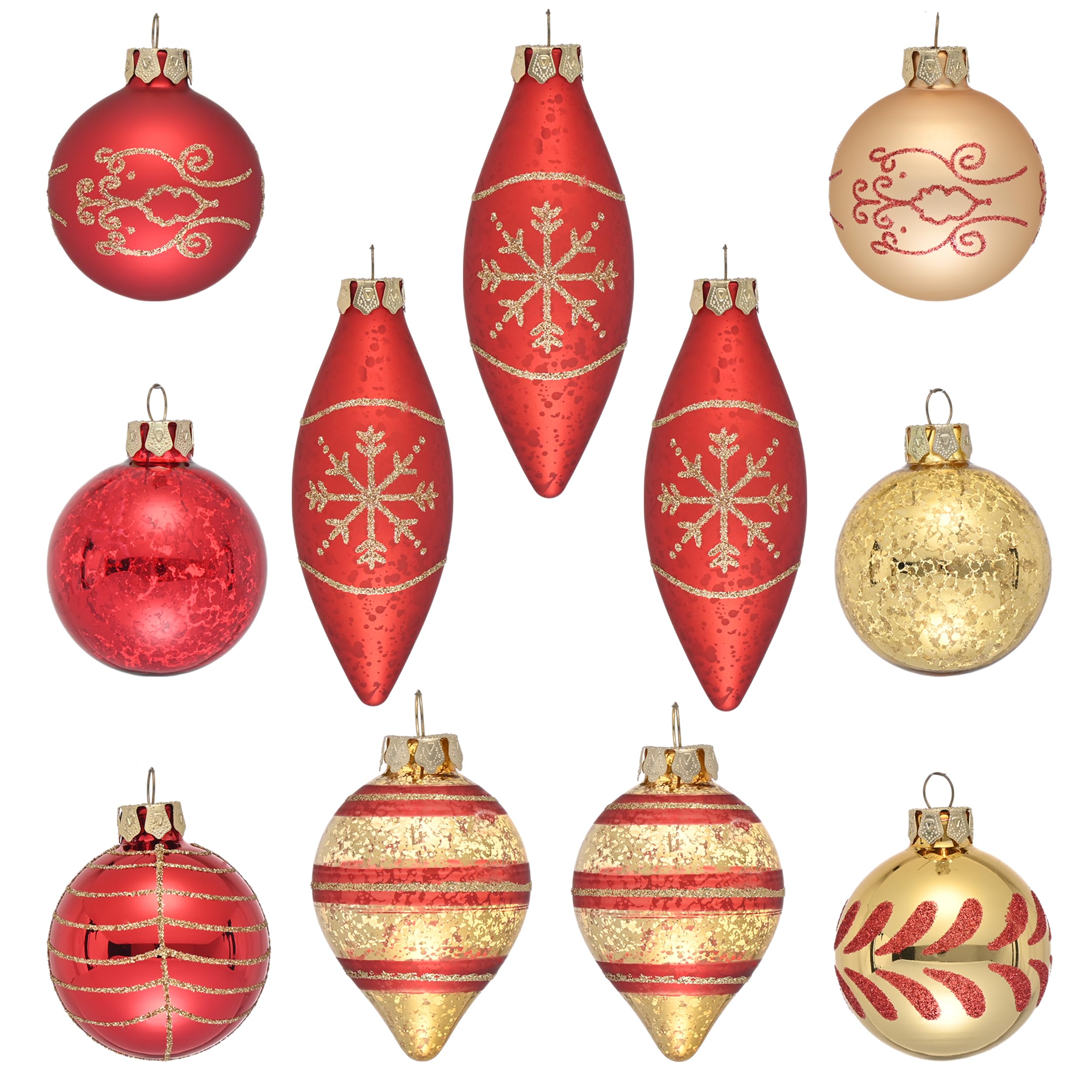 Valery Madelyn Weihnachtskugeln 12 Stück Weihnachtskugeln Glas, Weihnachtsbaumschmuck Christbaumschmuck mit Aufhänger,deko Weihnachten Thema Rot Gold (M)
