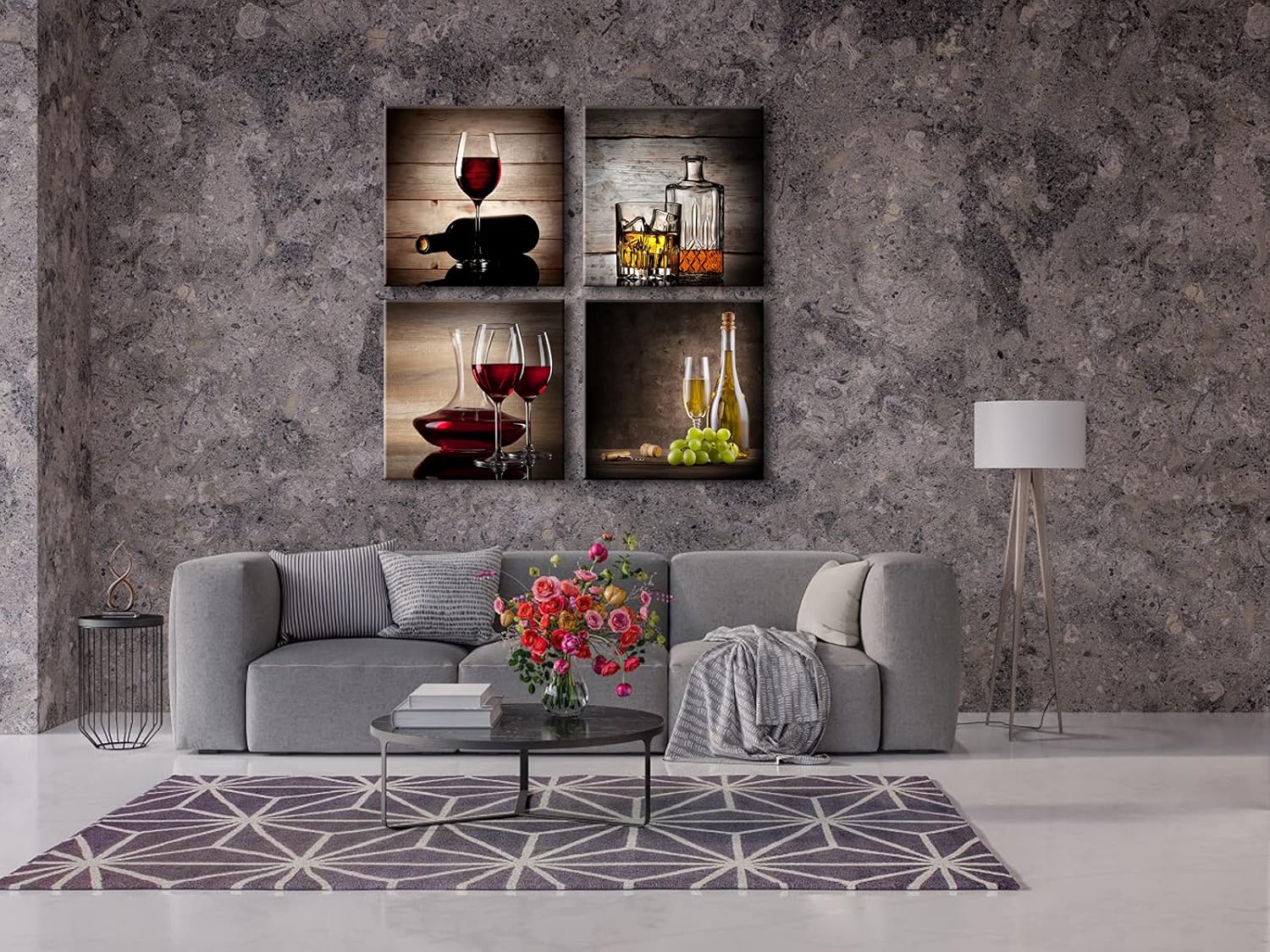 Wieco Art Red Wine Cups Large Modern 4 Panels Gallery Wrapped Abstract Giclee Canvas Prints Artwork Contemporary Vintage Pictures Paintings on Canvas Wall Art for Living Room Home Decor