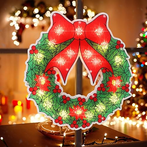 Miniatura 85 de LAMPHOME Silueta de ventana de Navidad con forma de copo de nieve de 17 pulgadas, 20 L, decoración para fiestas, hogar, patio, césped, jardín