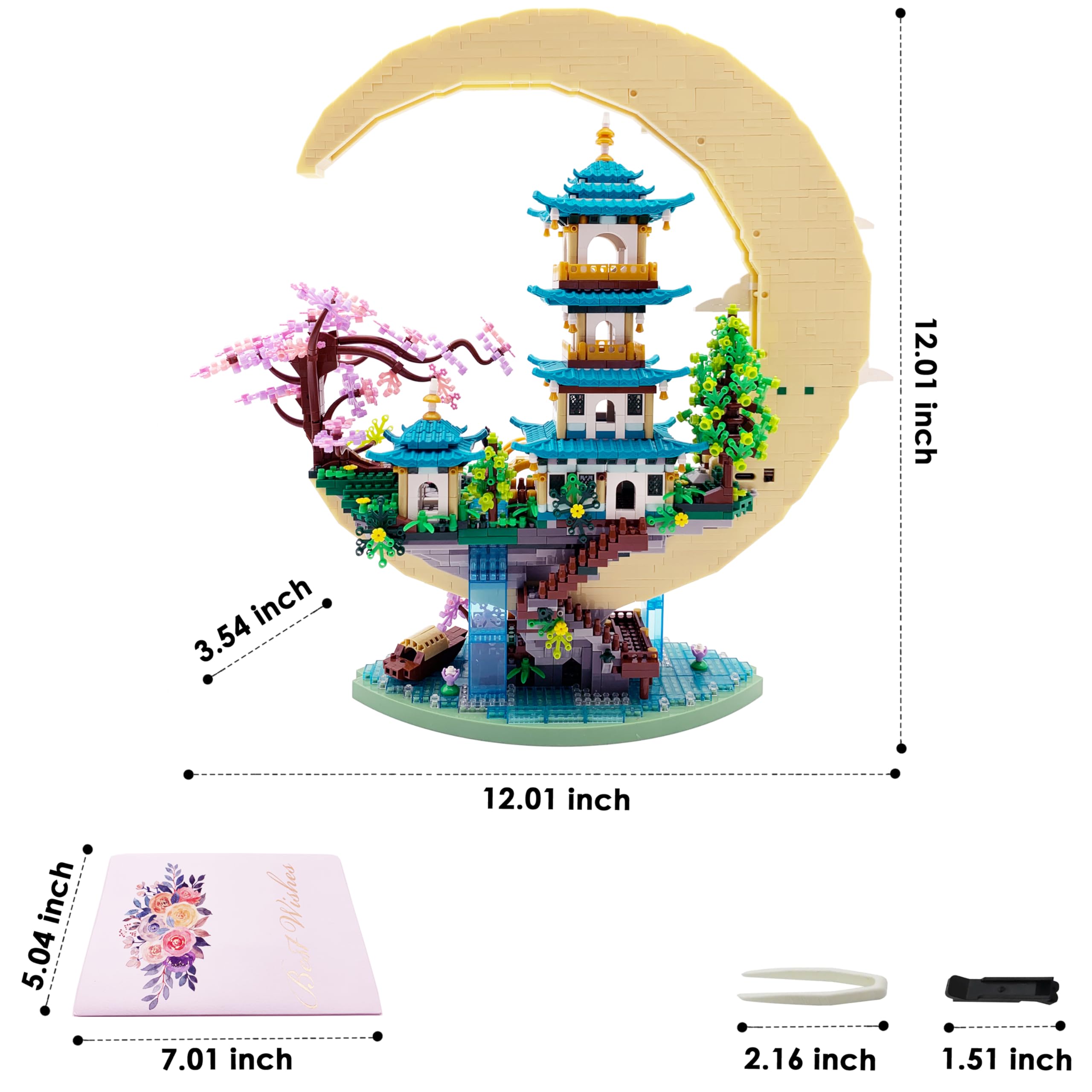 4288 PCS Cherry Blossom Tree Building Set for Adults Teens，Chinese Moon Palace Architecture Model，Micro Japanese Sakura Tree House, Mini Cherry Bonsai Tree Bricks, Creative Gift for Kids 14+