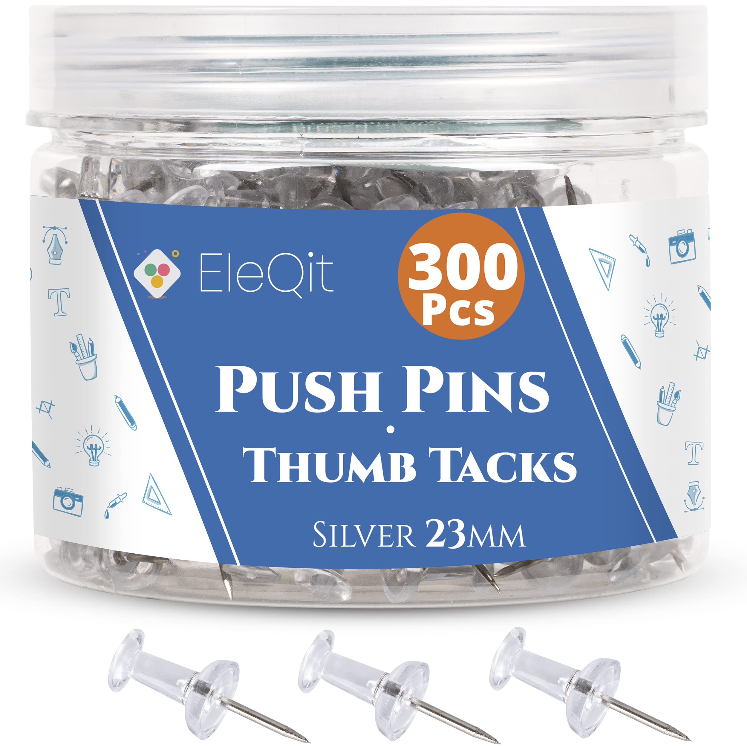 Buy 300 Clear Push Pins Plastic Head Thumb Tacks with Steel Point